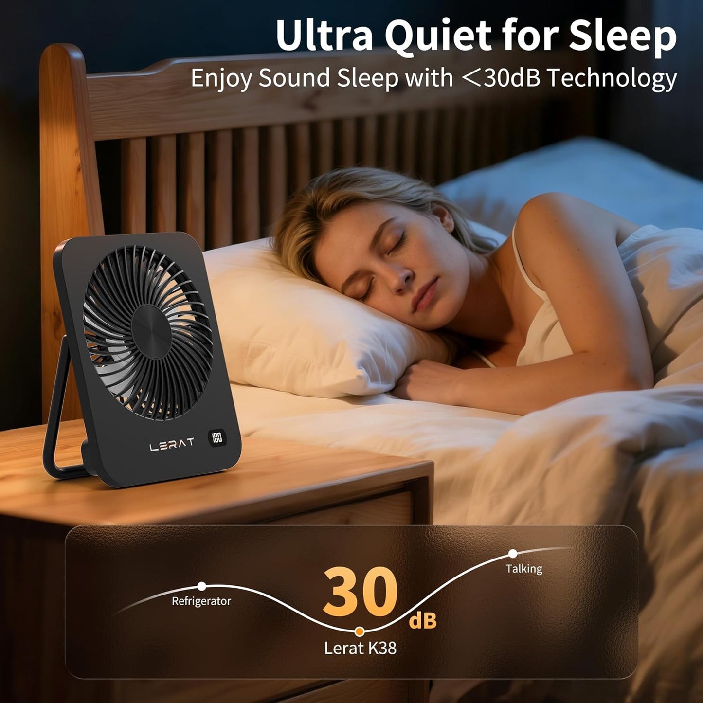 Lerat Portable Desk Fan, Small USB Rechargeable Fan with LED Display, 5-Speed Ultra-Quiet 180° Foldable Mini Fan for Summer Cruise Travel, Cooling Gifts for Women Girls Kids (Black)