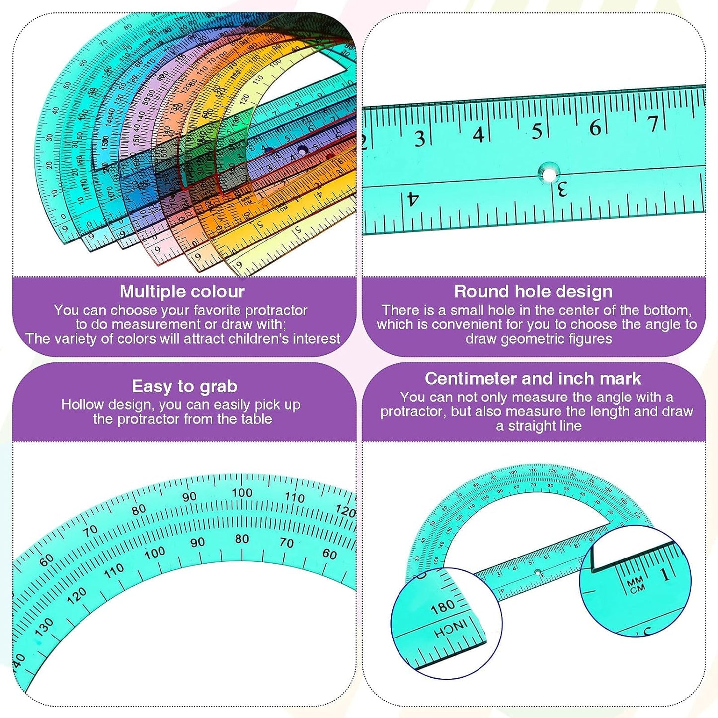 Zonon 200 Pieces Protractors Bulk Plastic 180 Degrees 6 Inch Translucent Protractors for Geometry, Angle Measurement, Students School Supplies