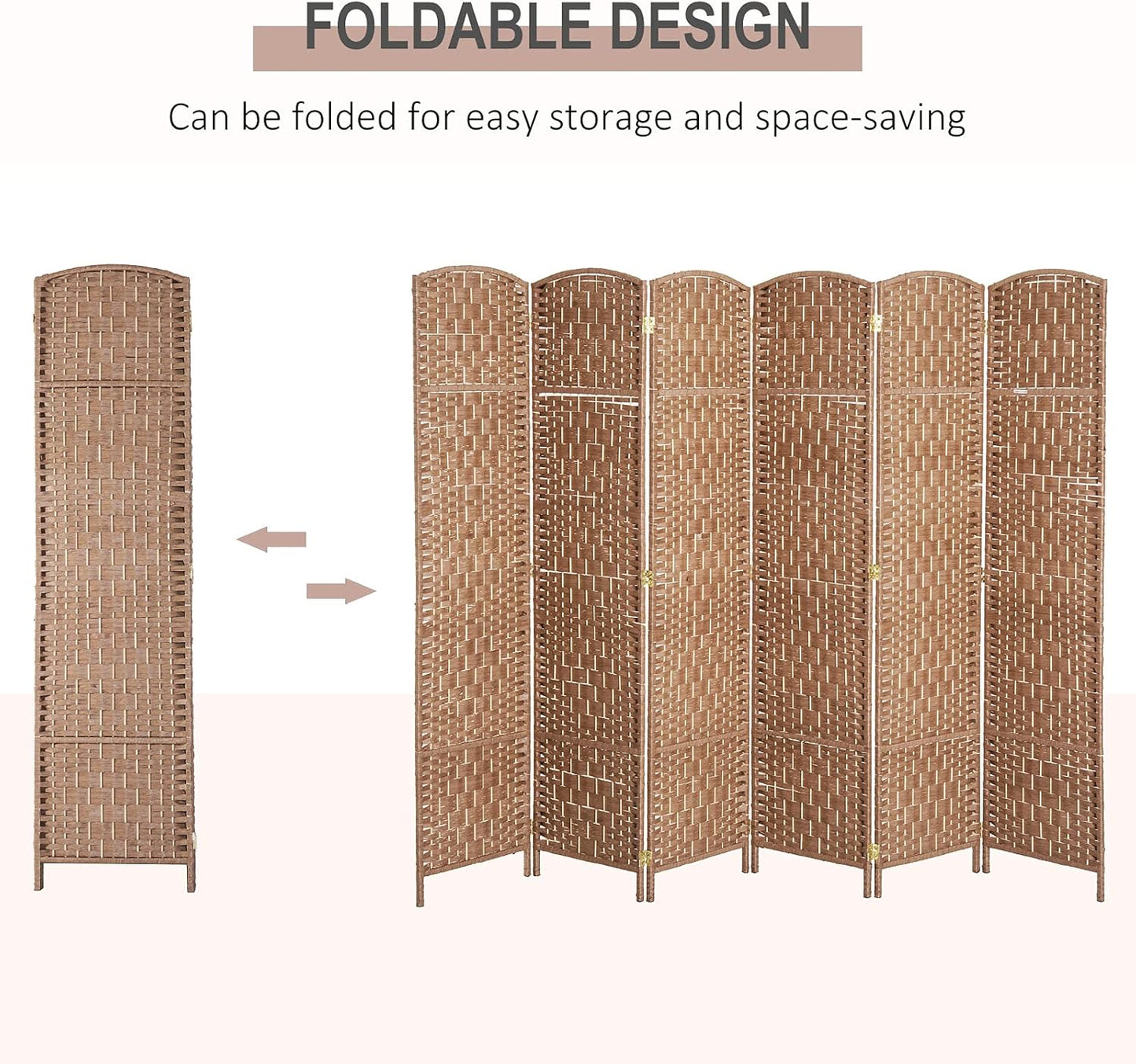 HOMCOM Room Divider, 6 Panel Folding Privacy Screen, 6FT Tall Portable Wicker Weave Partition Wall Divider for Bedroom, Home Office, Natural - Lumora Desk