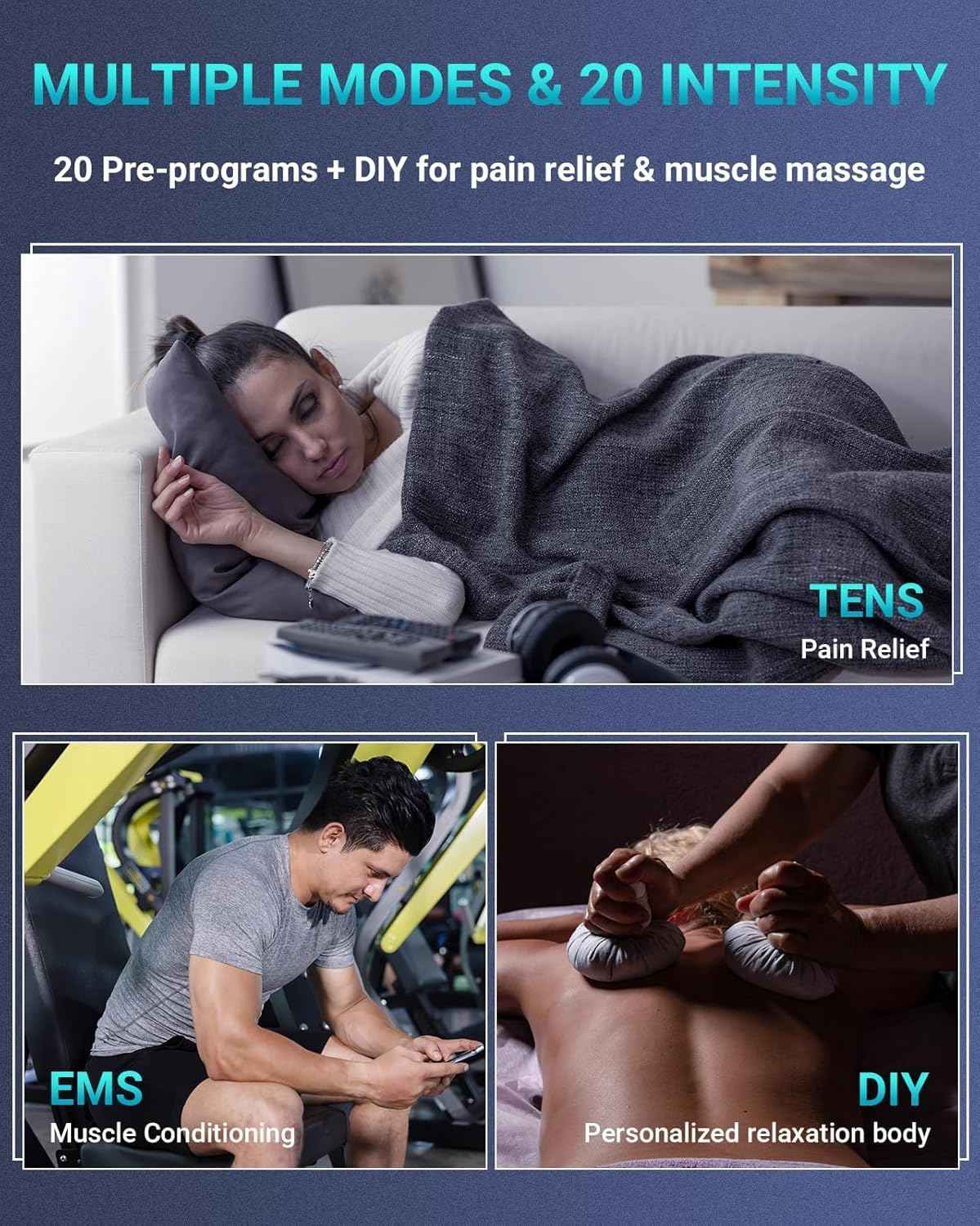 Comfytemp TENS Unit Muscle Stimulator for Pain Relief, FSA Eligible TENS Machine - 24 Modes & DIY, HSA Dual Channel EMS Unit for Back Neck Shoulder Electronic Pulse Massager, Fathers Day Gift, 10 Pads
