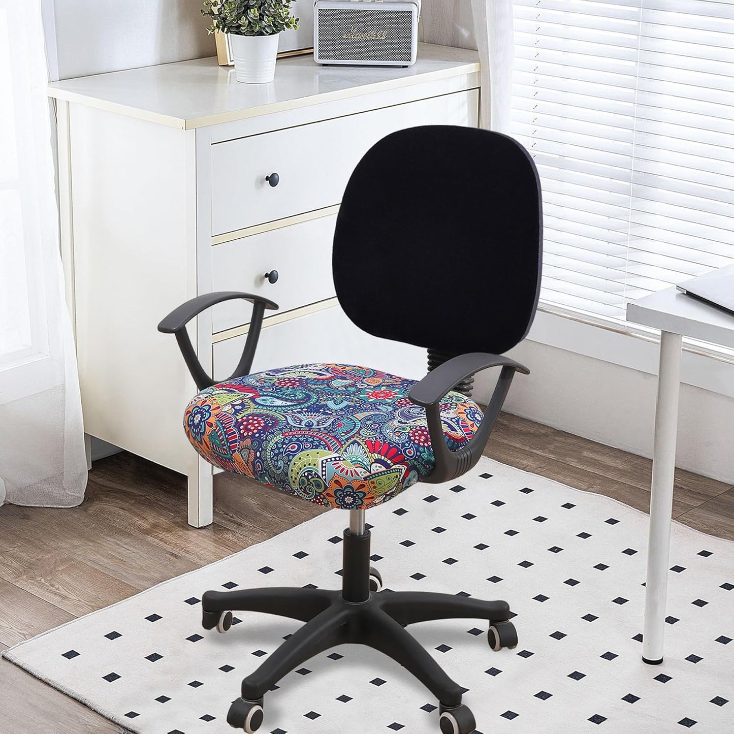 Smiry Printed Office Computer Chair Seat Covers, Stretch Fit Universal Desk Rotating Chair Cover Washable Removable Seat Cushion Protectors - Blue Green