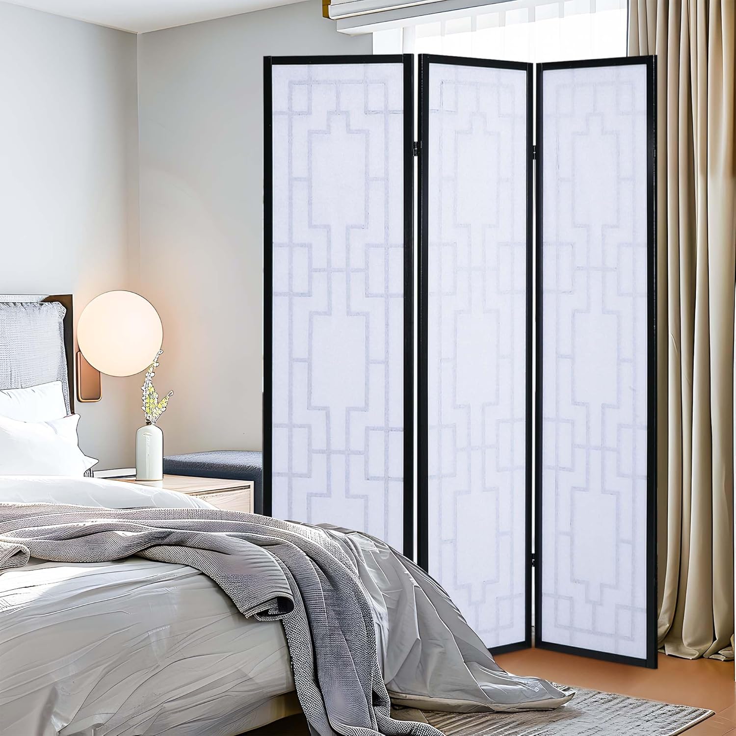 NicBex Room Divider 3 Panel Room Dividers with Geometric Lattice Design Partition Room Dividers and Folding Privacy Screens Wall Divider for Office, Room Separation,70" W x 0.8" D x 70.3" H, Black - Lumora Desk