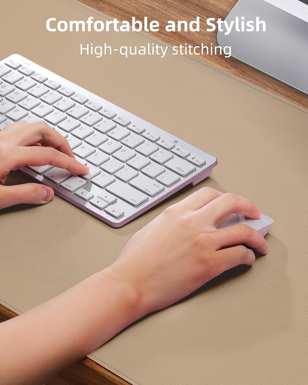 Leather Desk Protector, Large Mouse Pad & Waterproof PU Leather Blotter Mat - Non-Slip Desk Cover for Office and Home (Apricot, 36" x 17")