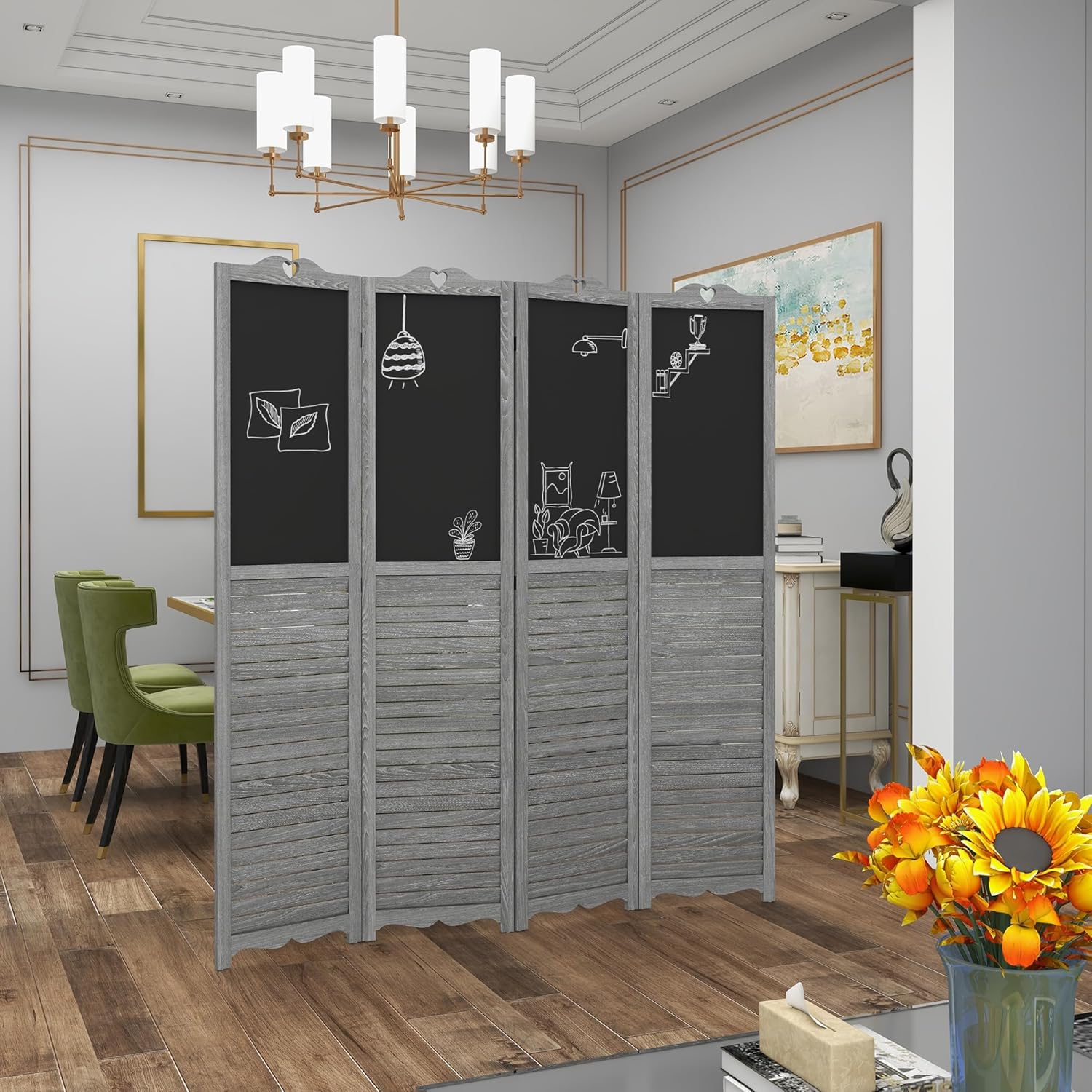 NicBex Room Divider 4 Panel Room Dividers with Black Boards Partition Room Dividers and Folding Privacy Screens 5.5 FT Wall Divider for Home, Office, Room Separation,63.75"W x 0.75"D x 67.75"H,Gray - Lumora Desk
