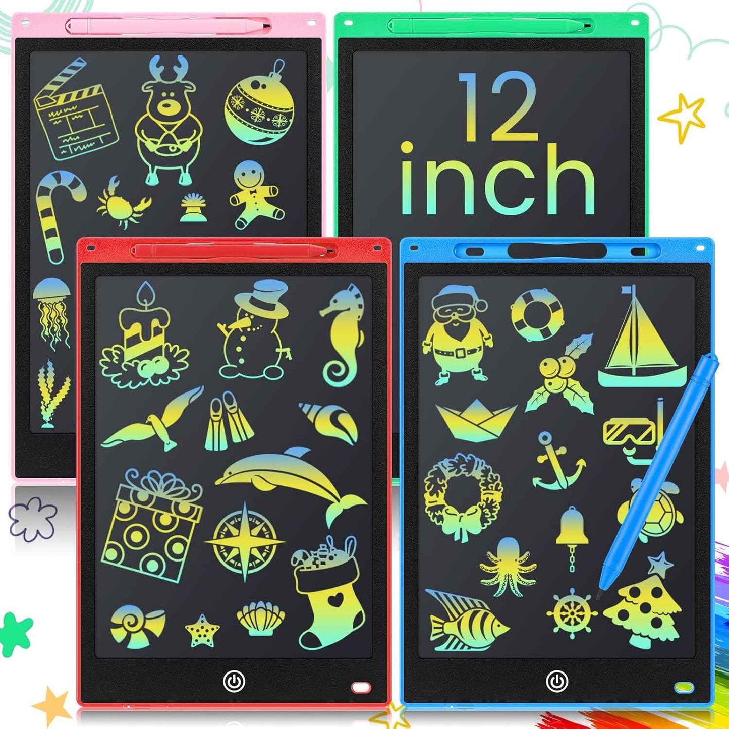 Epakh 4 Pcs 12 Inch LCD Writing Tablet Doodle Board for Kids Digital Erasable Drawing Pad with Colorful Screen Educational Christmas Gift for 3-10 Years Old Girls Boys(Colorful)