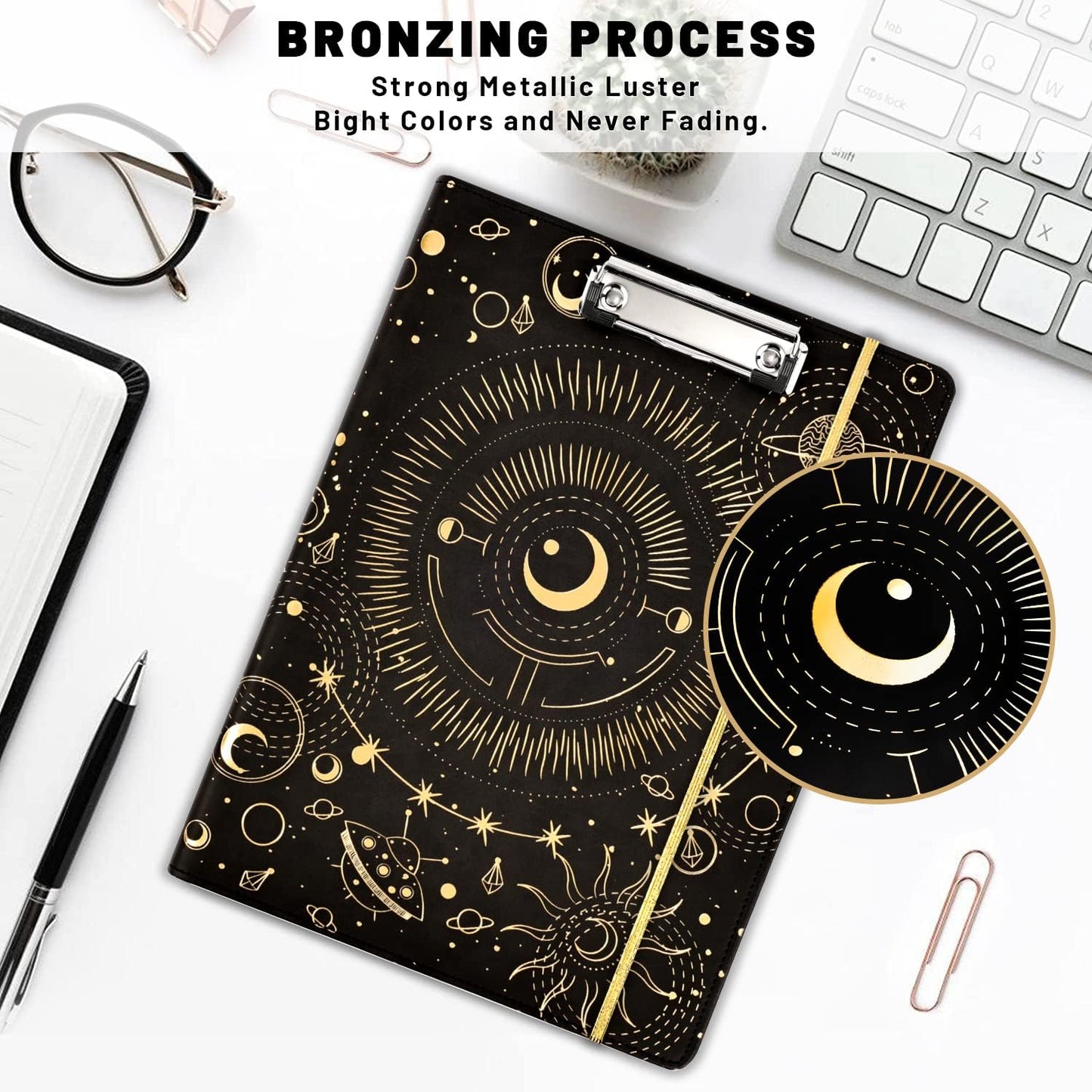 Ospelelf Clipboard Folio with Notepad and Pocket Leather Storage Clipboard Binder Padfolio for Women