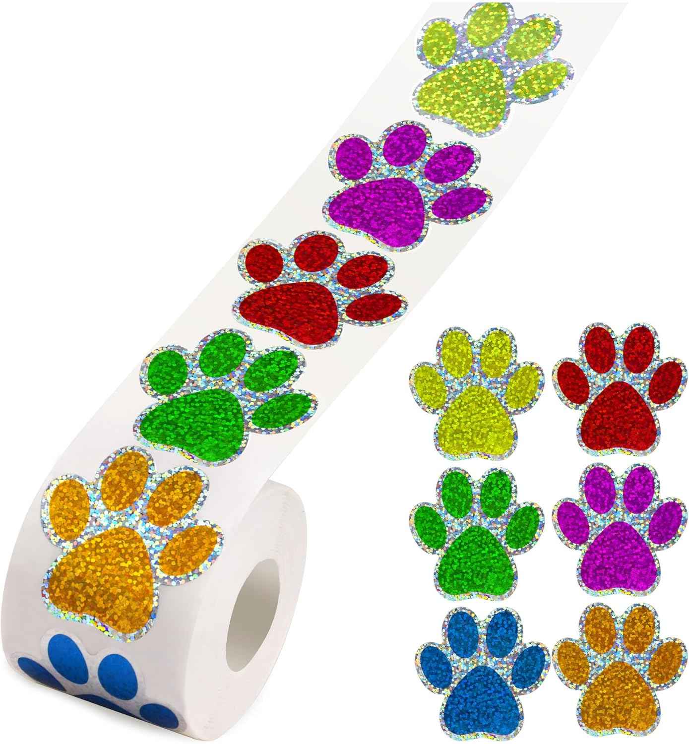 500 Pcs Paw Prints Stickers 2 inches Dog Puppy Paw Stickers Self-Adhesive Labels Animal Decal for Kids,Parties, Vets, Kennels and Mailing (Multicolor)