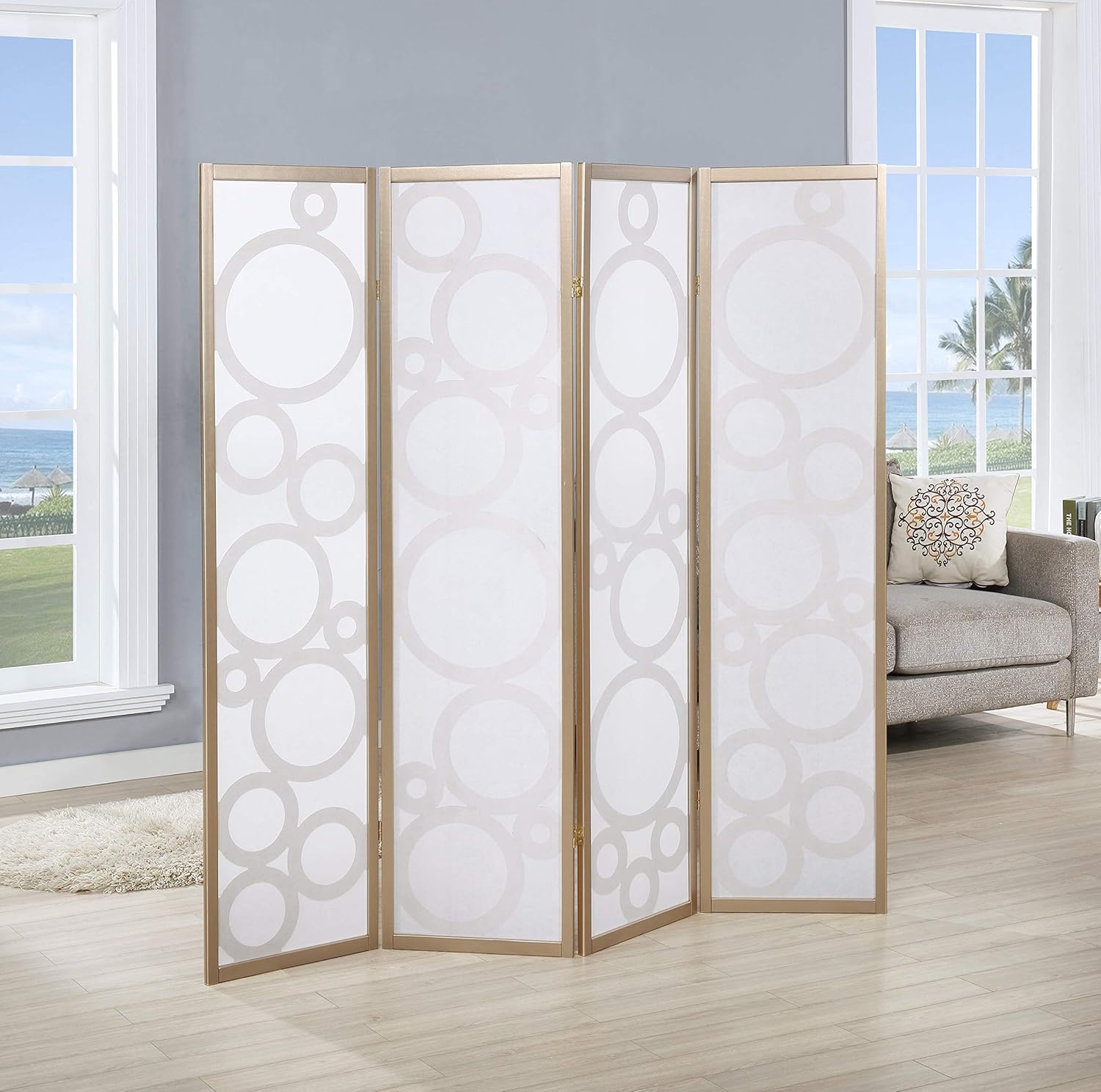 NicBex Room Divider 4 Panel Room Dividers with Circle Pattern Partition Room Dividers and Folding Privacy Screens Wall Divider for Home, Office, Room Separation,70" W x 1" D x 70" H, Gold - Lumora Desk