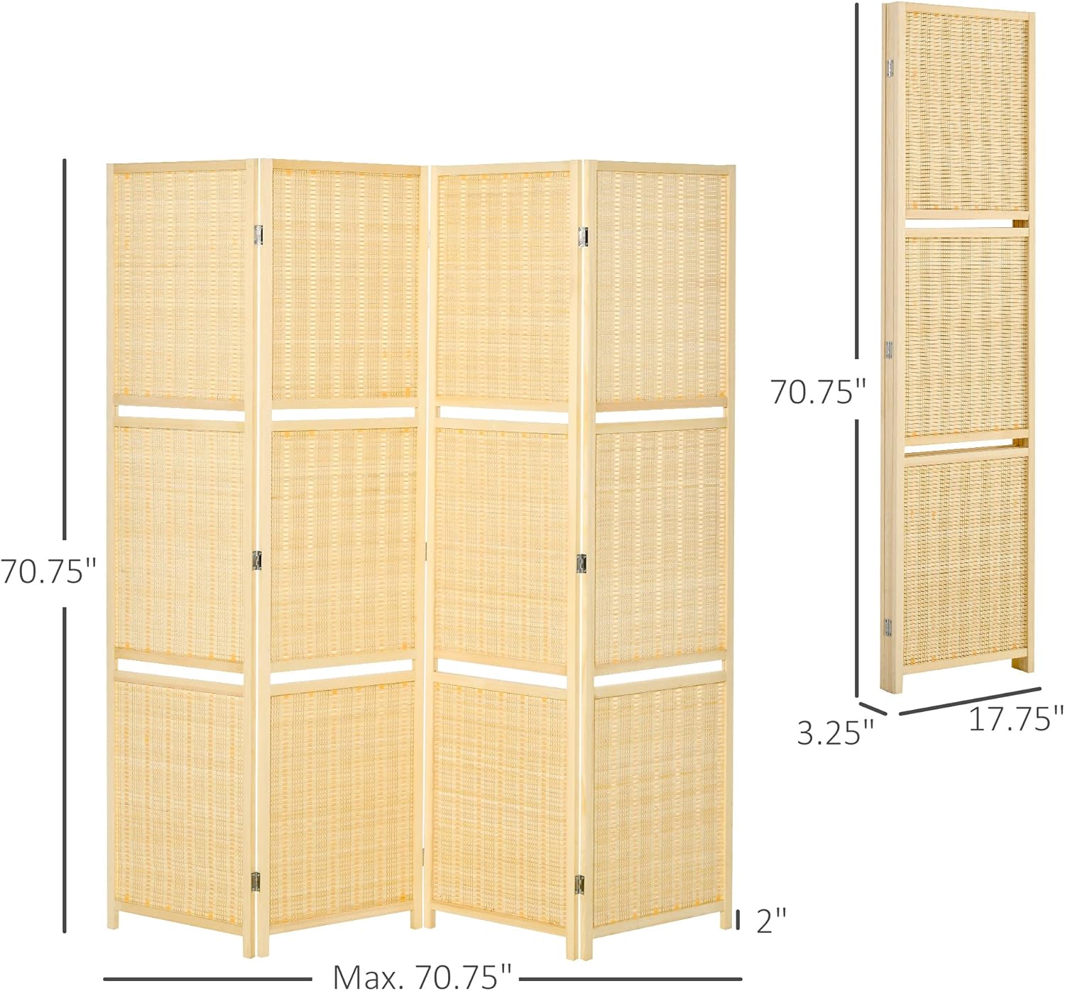 NicBex Room Divider 4 Panel Room Dividers with Storage Shelves Partition Room Dividers and Folding Privacy Screens 6 FT Wall Divider for Office, Room Separation,70.75" W x 0.75" D x 70.75" H, Natural - Lumora Desk