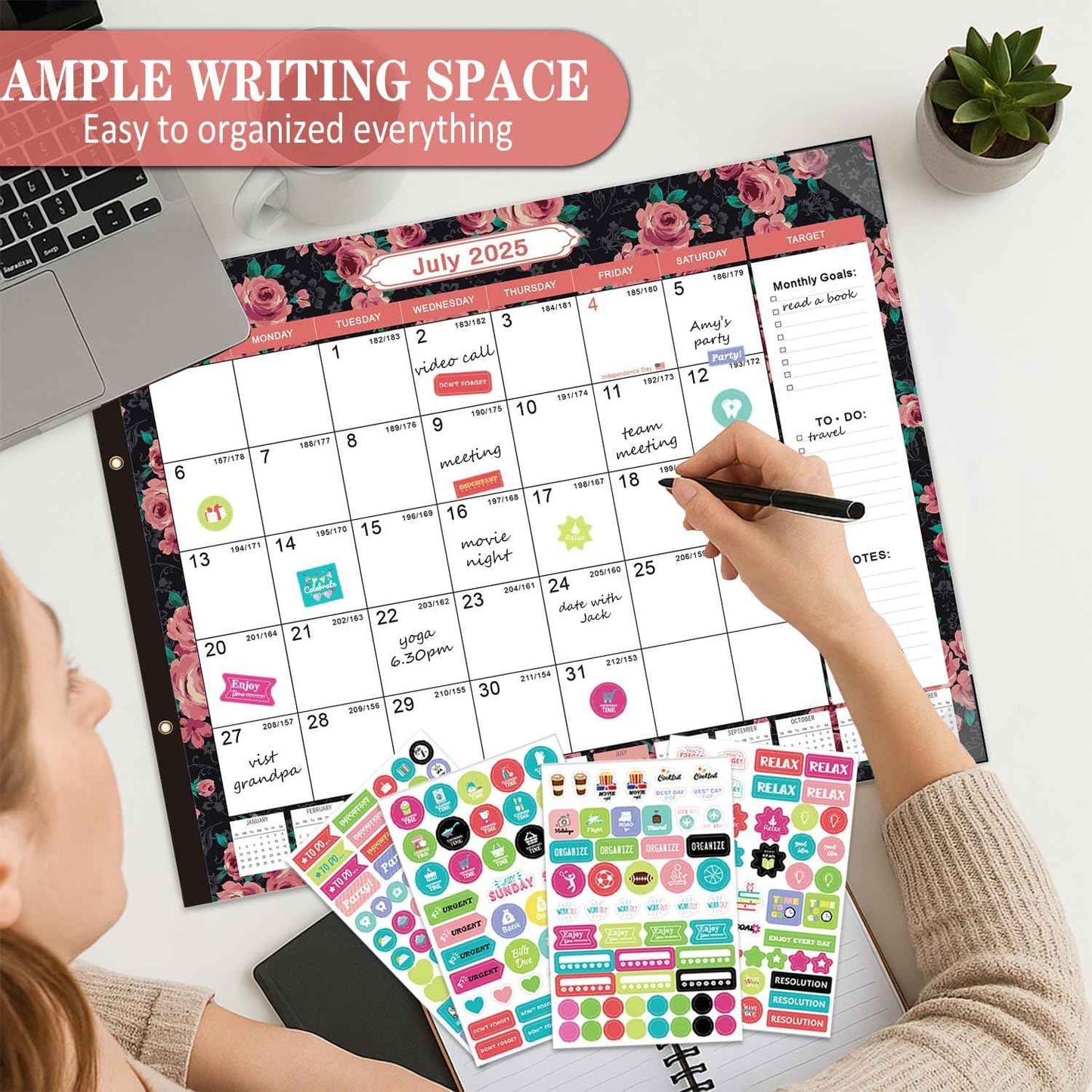 Lateefah Desk Calendar 2025, Large 22'' x 17'' Desk Calendar 2025-2026, 18 Month Desktop Calendars for Home & Office, Use July 2025 to Dece 2026
