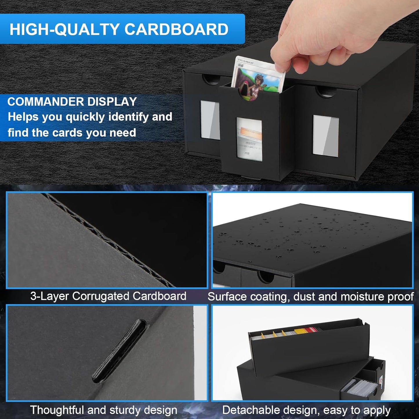 Trading Card Storage Box, 18000+ Cards Deck Box for MTG Commander, Trading Cards Organizer with 48 Card Dividers, Labels & Tapes, Visible Card Deck Boxes for MTG TCG PTCG Sport Cards