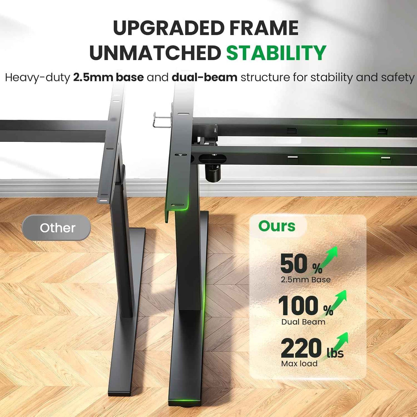 Electric Standing Desk Adjustable - 60x28 Inch Sit Stand Desk with 1 Inch Thick Tabletop, Double Beam Frame, 3 Memory Height Adjustment, Cable Management for Home Office