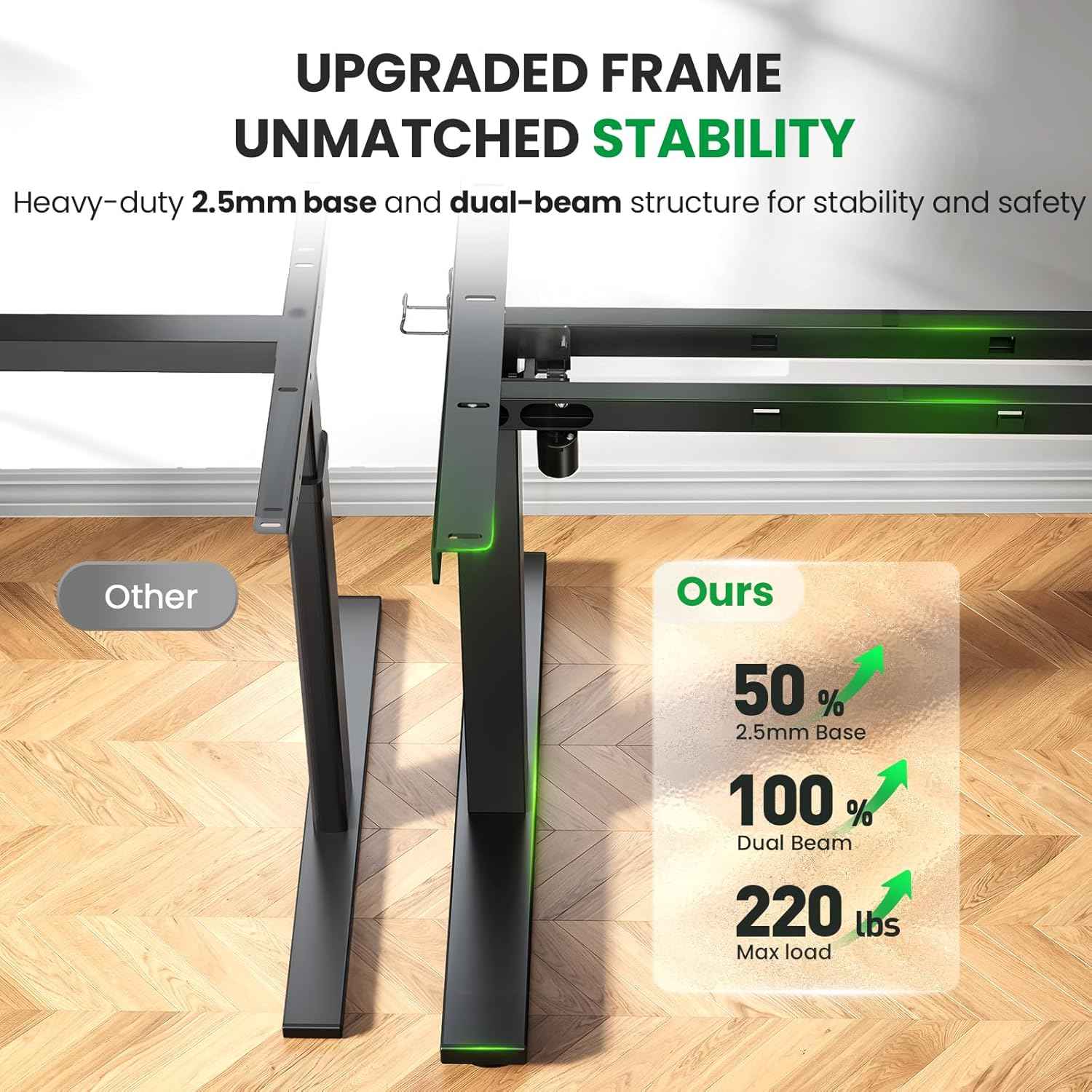 Electric Standing Desk Adjustable - 60x28 Inch Sit Stand Desk with 1 Inch Thick Tabletop, Double Beam Frame, 3 Memory Height Adjustment, Cable Management for Home Office