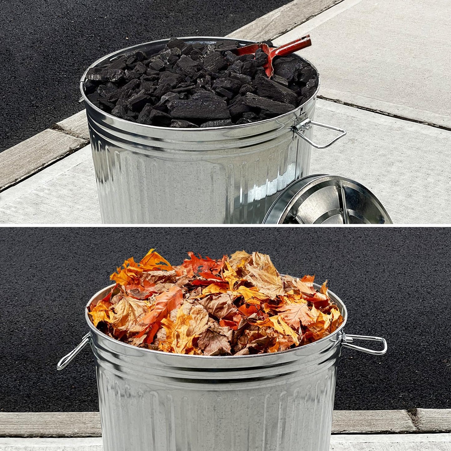 Plexon 20 Gallon Metal Trash Can with Lid Outdoor Large Trash Bin Galvanized Steel Garbage Can for Farm Garage Patio Ash Bucket Bird Seed Storage Can Heavy Duty Round Container Silver