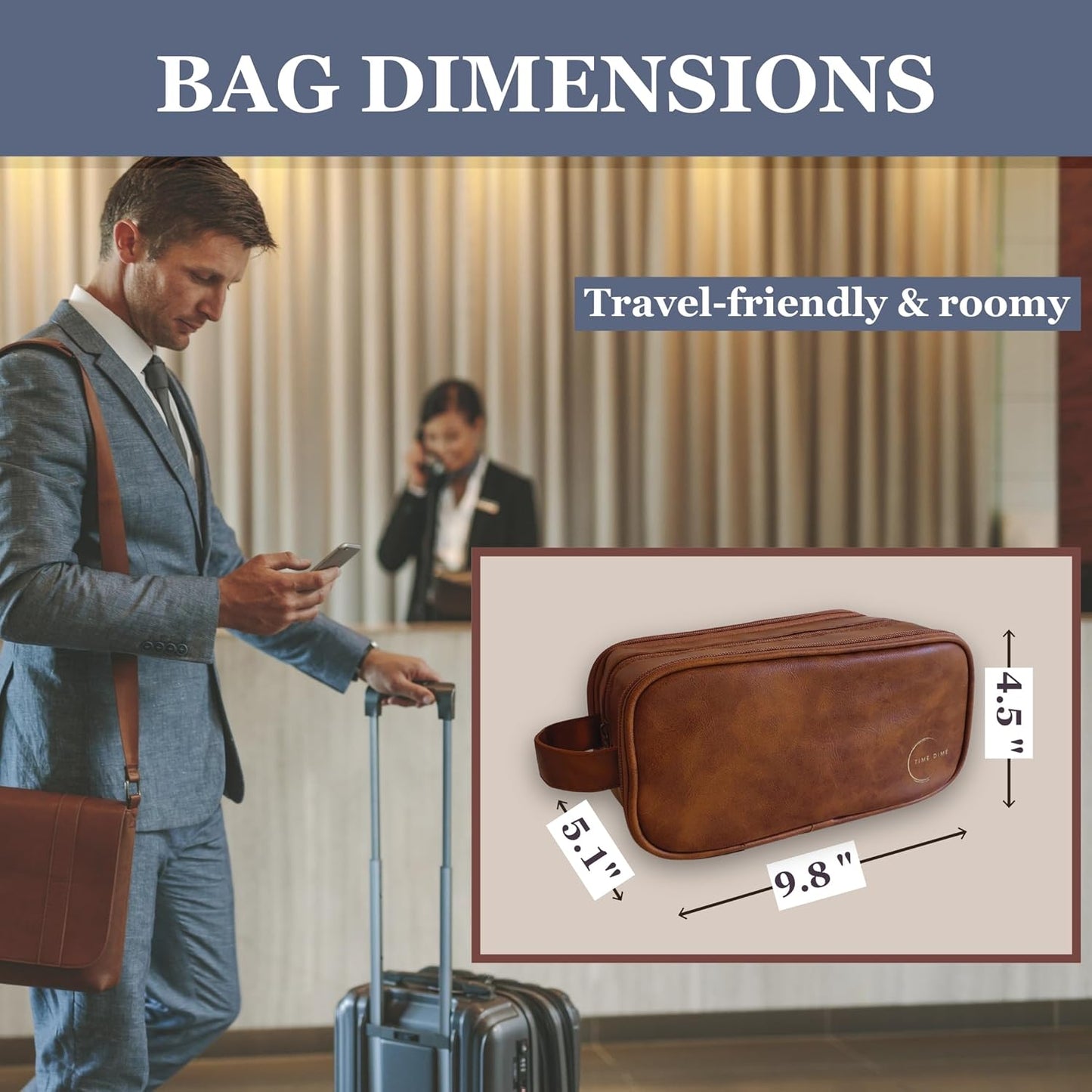Premium Men’s Toiletry Bag with Drawstring Pouch – Durable Water-Resistant Leather-Look Travel Organizer for Shaving, Grooming & Hygiene Essentials (Chestnut Brown)
