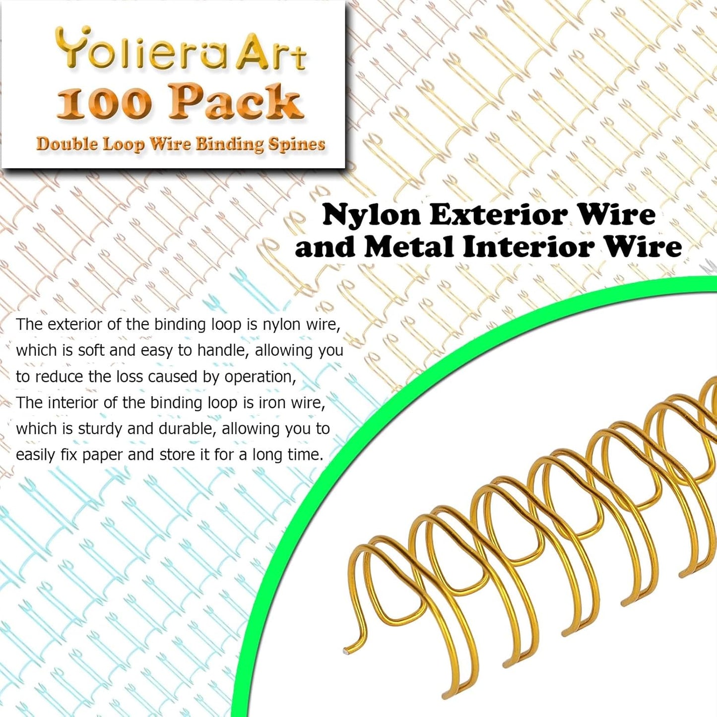 3 to 1 Pitch Twin Loop Wire Binding Spines, 3/8 Inch Book Binder Combs, 100 Pack Spiral Binding Coils for Booking Binder Machine, Students and Coworkers (60 Sheet Capacity,Gold)