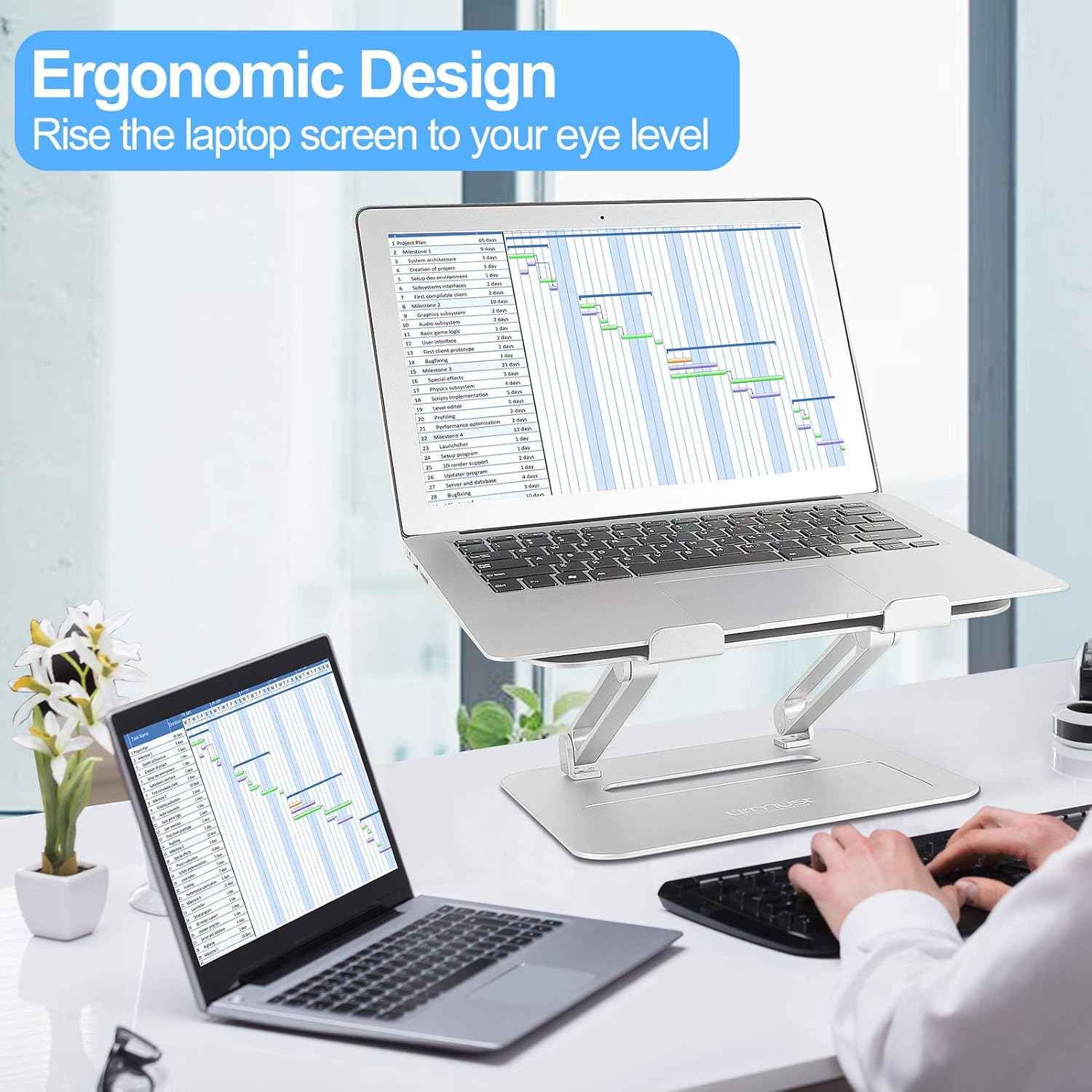 Urmust Adjustable Laptop Stand for Desk Aluminum Computer Stand for Laptop Riser Holder Notebook Stand Compatible with MacBook Air Pro Ultrabook All Laptops 11-17 inch (Silver)