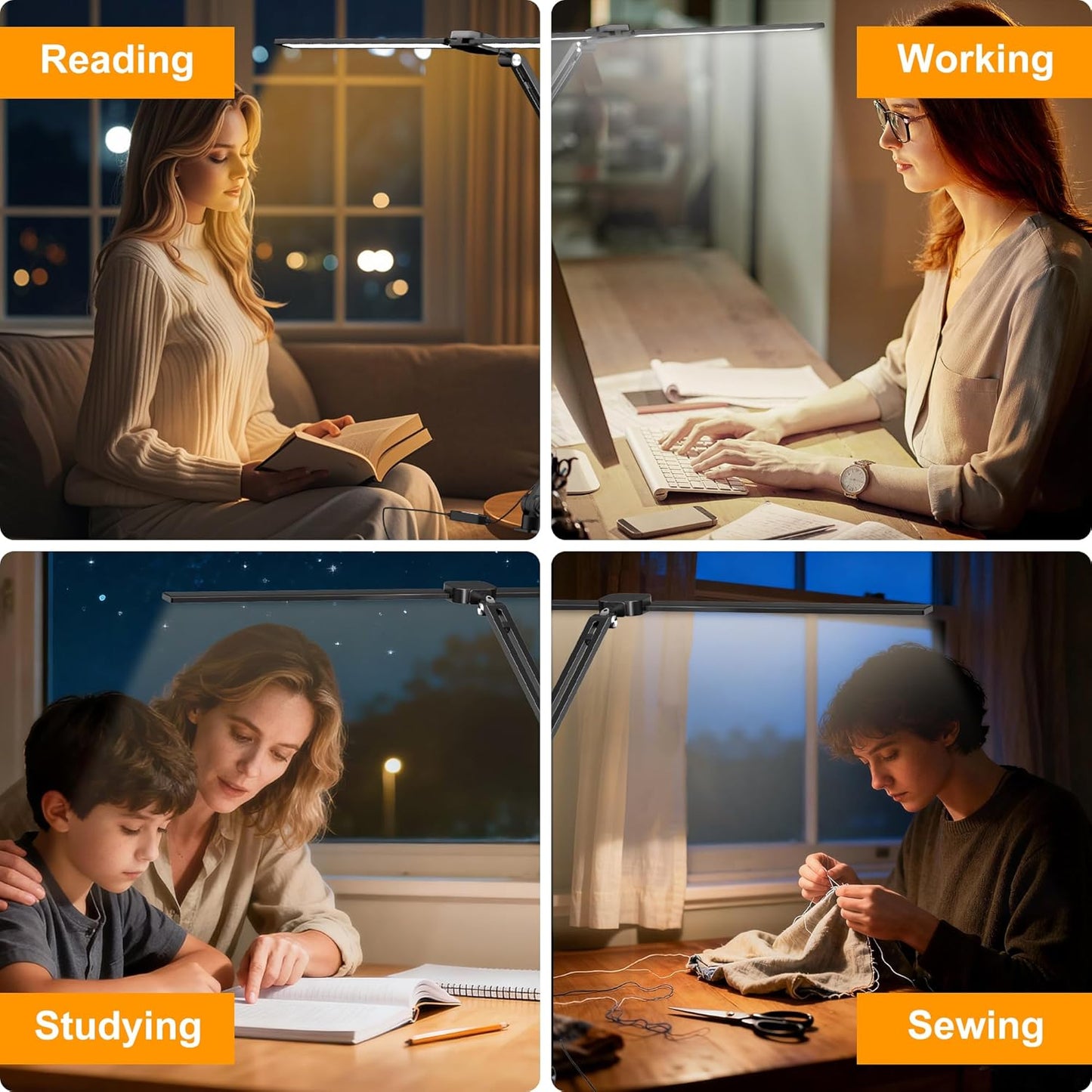 LED Desk Lamp for Office Home, 31.5" Architect Desk Light with Clamp Dual Screen Computer Monitor, 15W 5 Color X 10 Brightness Levels Desk Lamp for Reading, Study, 1000LM Bright, Memory Function