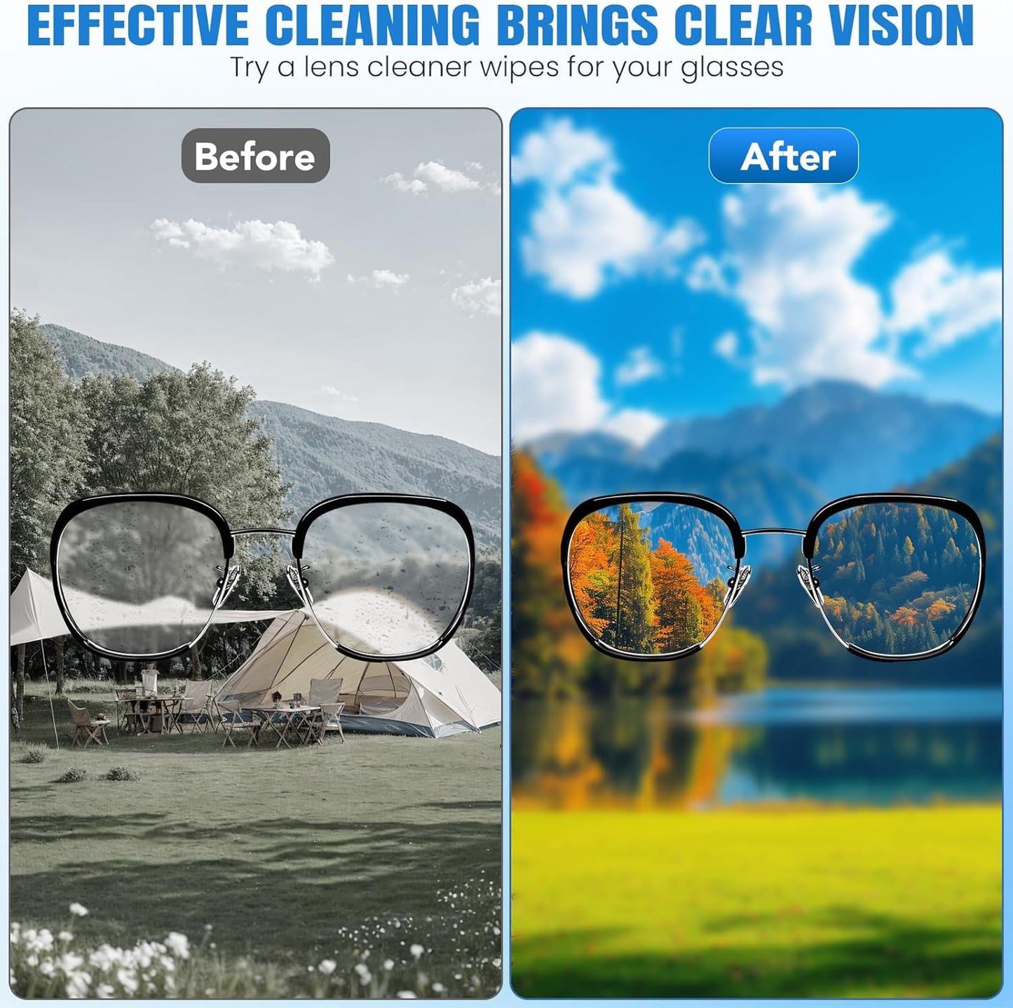 VOISEN Lens Wipes for Eyeglasses,800 Pack Eye Glasses Cleaner Wipes,Pre-Moistened Individually Wrapped Lens Wipes,Non-Scratching Non-Streaking,Safe for Eyeglasses, Goggles, Camera Lens, Phone