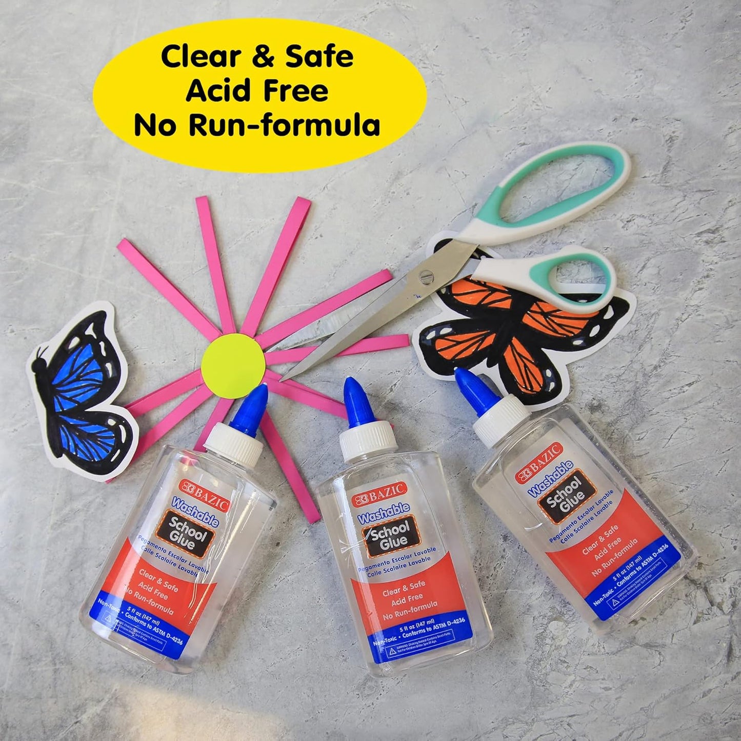 BAZIC 5 Oz. (147 mL) Washable Clear School Glue, Liquid Glue, Great for Kids Making Stretchy Slime, Fun Creative Art Play Activity in Class Home, 1-Bottle