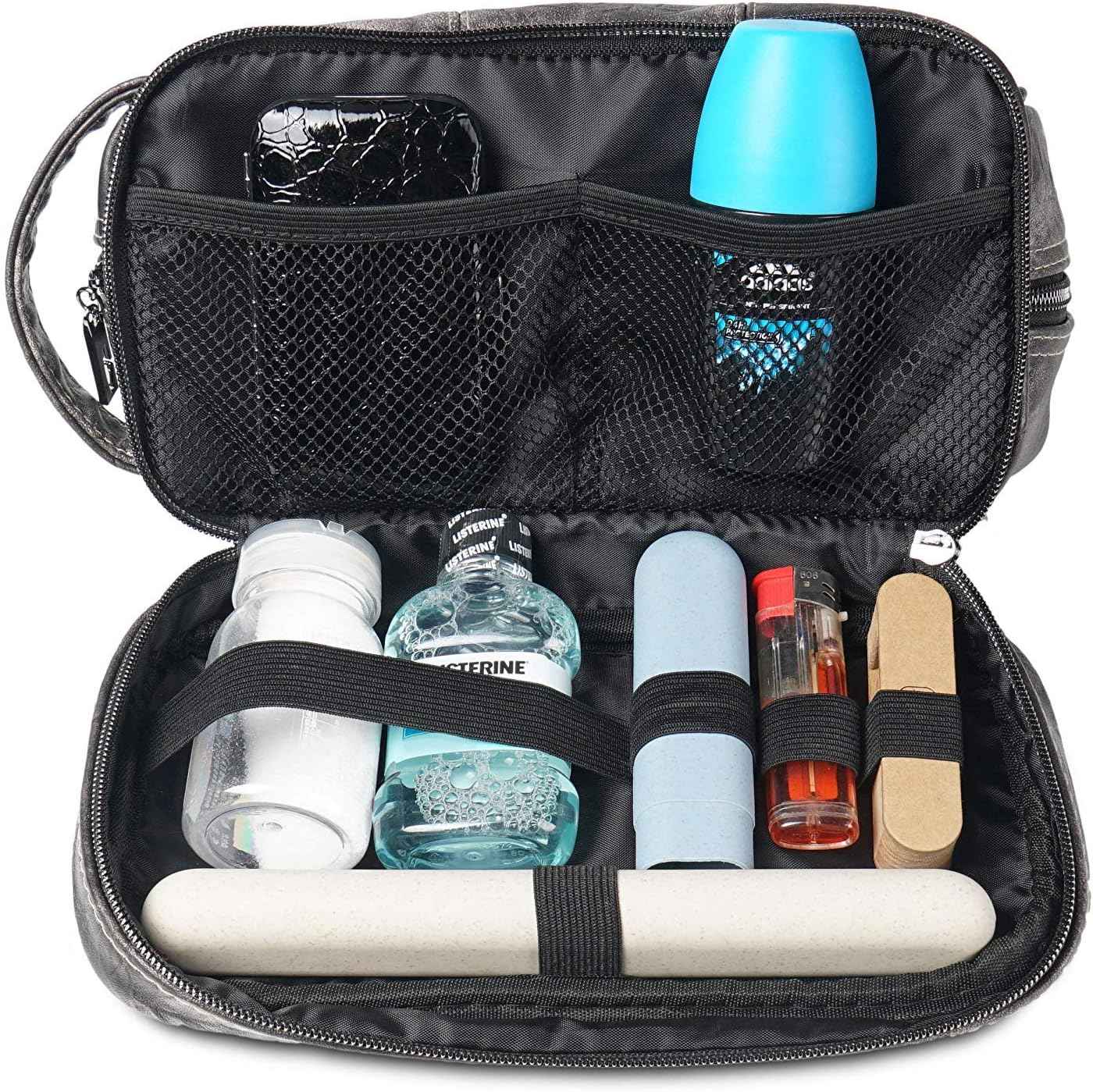 LVLY Toiletry Travel Bag for Men - Large Leather Dopp Kit - Mens Toiletries Bathroom Organizer (Red)