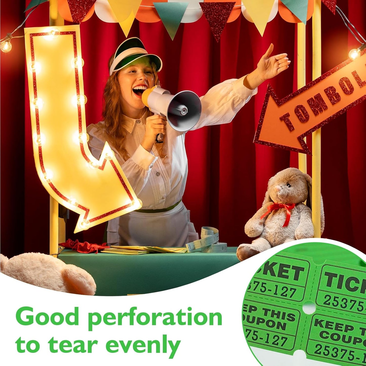 DGBDPACK 100 Raffle Tickets, 50/50 Double Ticket, Bold Numbers for Easy Reading, Ticket for Events, Entry, Class Reward & Prizes -Green