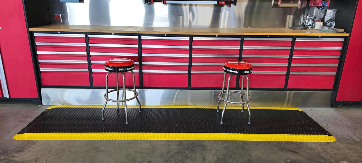 Rhino Mats, American Classic Diamond Anti-Fatigue Mats, Industrial Ergonomic Comfort Standing Mat for Work, Home, Garage, Office, Kitchen or Anywhere (Black/Yellow 1" Thick, 2 FT. x 20 FT.)