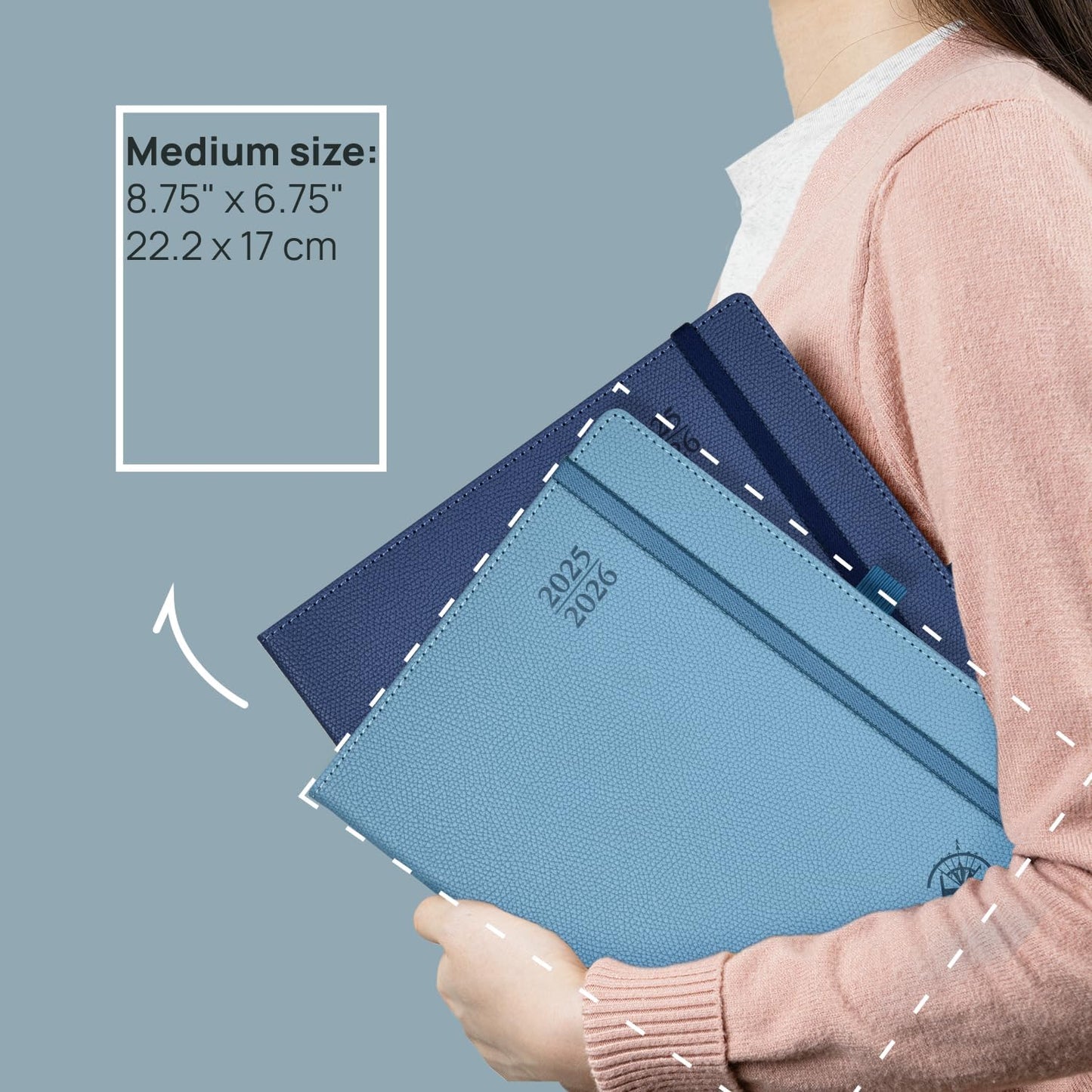 POPRUN Planner 2025-2026 (Medium 6.75''x 8.75''), Horizontal Weekly Notebook Jul.2025 - Jun.2026, Academic Appointment Book with Monthly Tabs, Leather Hardcover, Inner Pocket, 100 GSM - Soft Pink