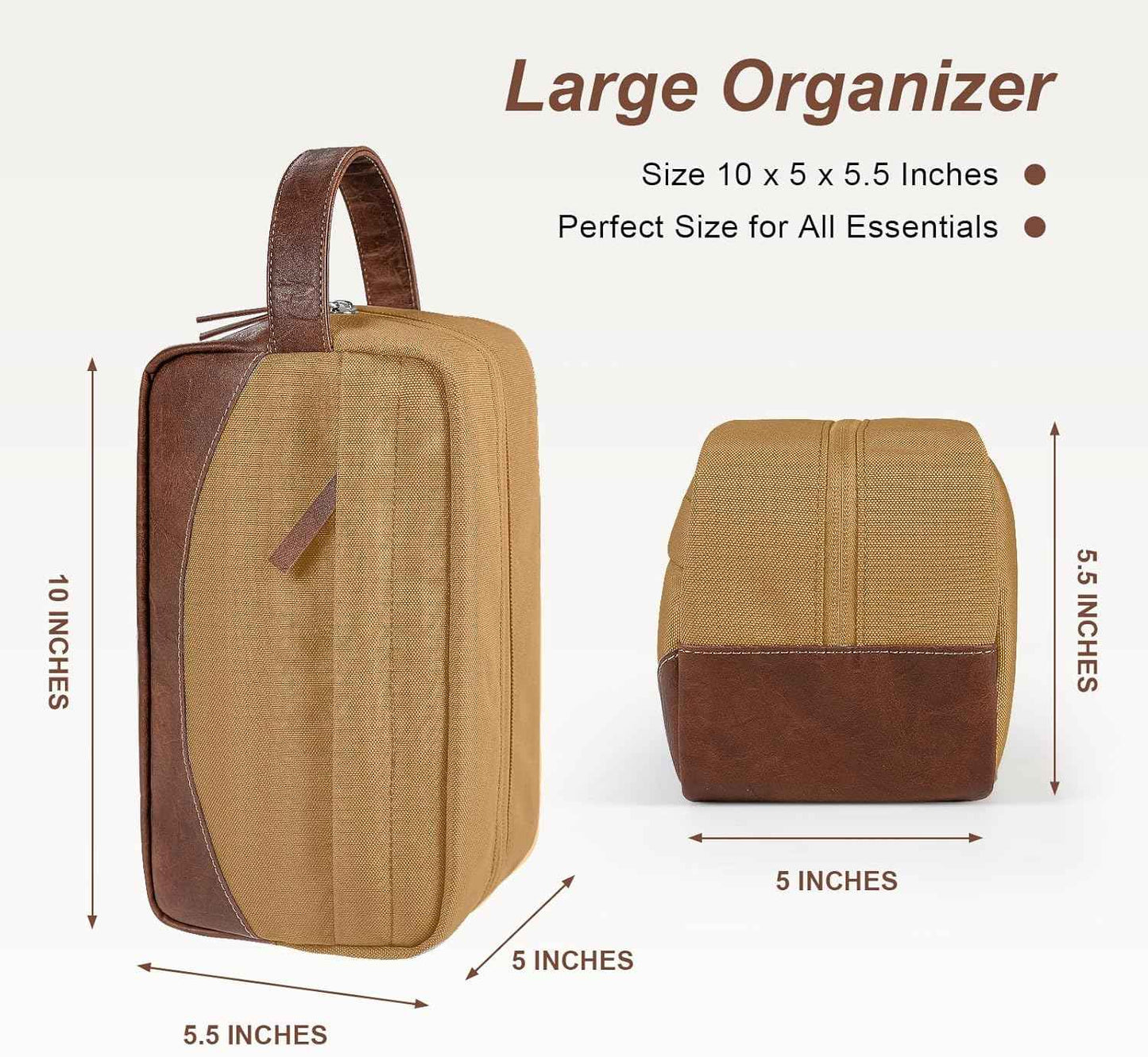 Travel Toiletry Bag for Men, Hanging Toiletry Organizer, Water Resistant Shaving Kit with Large Capacity for Travel Accessories (Brown, Medium)