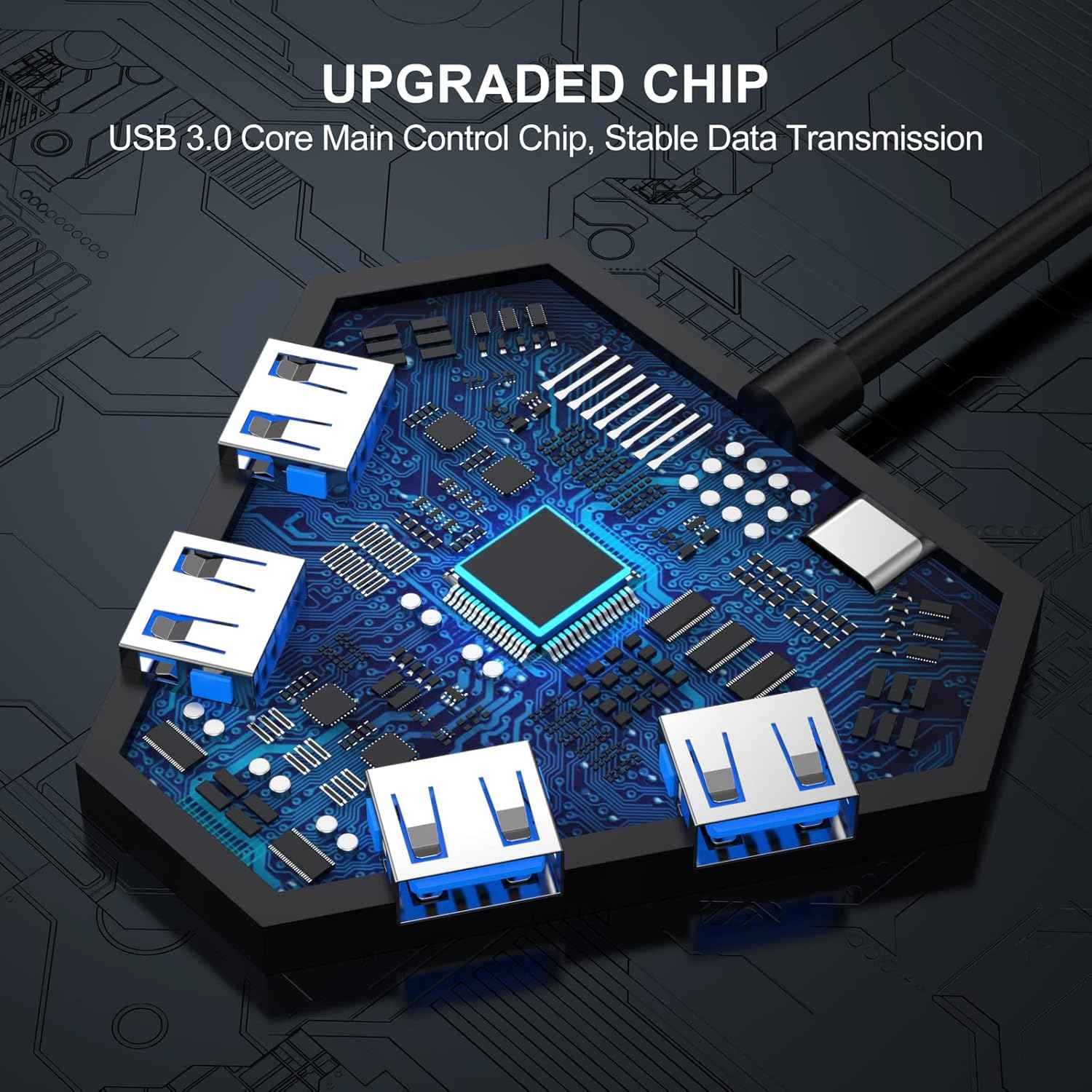 Multi USB Port Hub, 5Gbps High Speed Data Transfer USB 3.0 Multiport Adapter Expander 4 Port, Extra USB Ports Extender for Laptop Mac Computer PC Desktop PS5