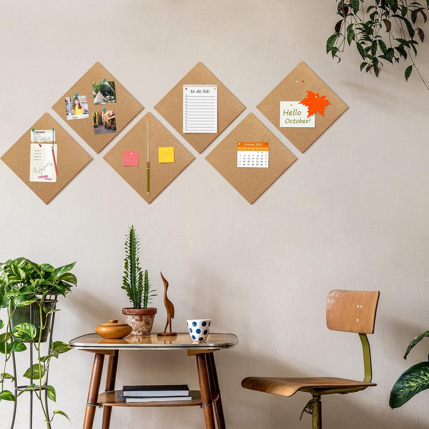 TUPARKA 6 Pack Cork Board 12"x12" - 1/4" Self-Adhesive Corkboards With 100 Push Pins, Bulletin Boards, Square Cork Tiles for Wall, Home, School, Office Decorative