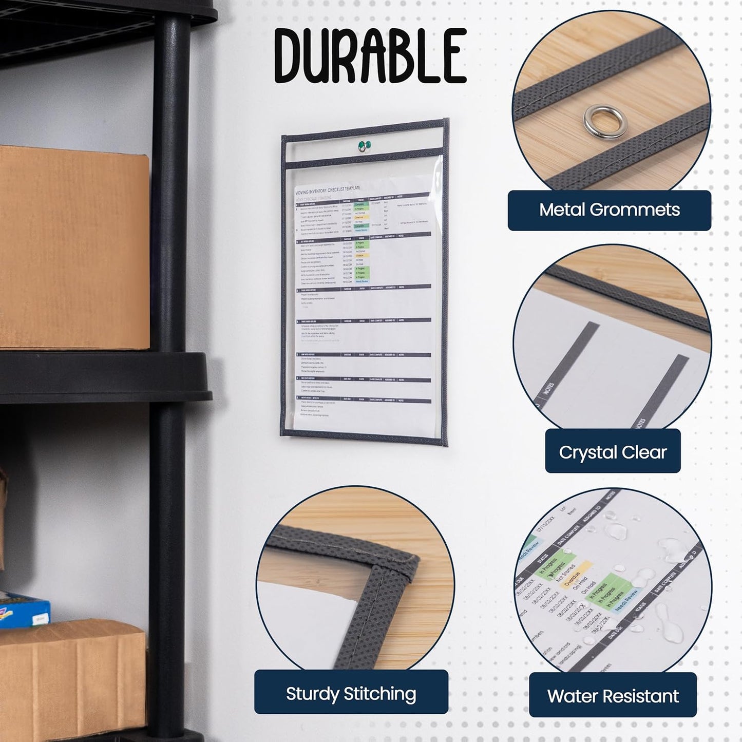 Essex Wares - 5 Pack, Gray, Job Ticket Holders, 10" Wide x 13.5" Tall - Clear Plastic Shop Ticket Holders - Easy to Use, Reusable & Easy Erase Plastic Invoice Holders, Water-Resistant & Durable