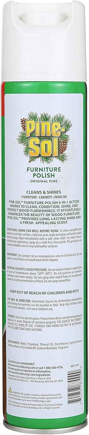 Pine-Sol Furniture, Polish 4in1 Cleaning Action Wood Polish Spray Wood Polish Spray for Your Cleans Conditions Protects and Shines Ounces Original Pine Scent, Yellow, Lemon, 12.7 Fl Oz