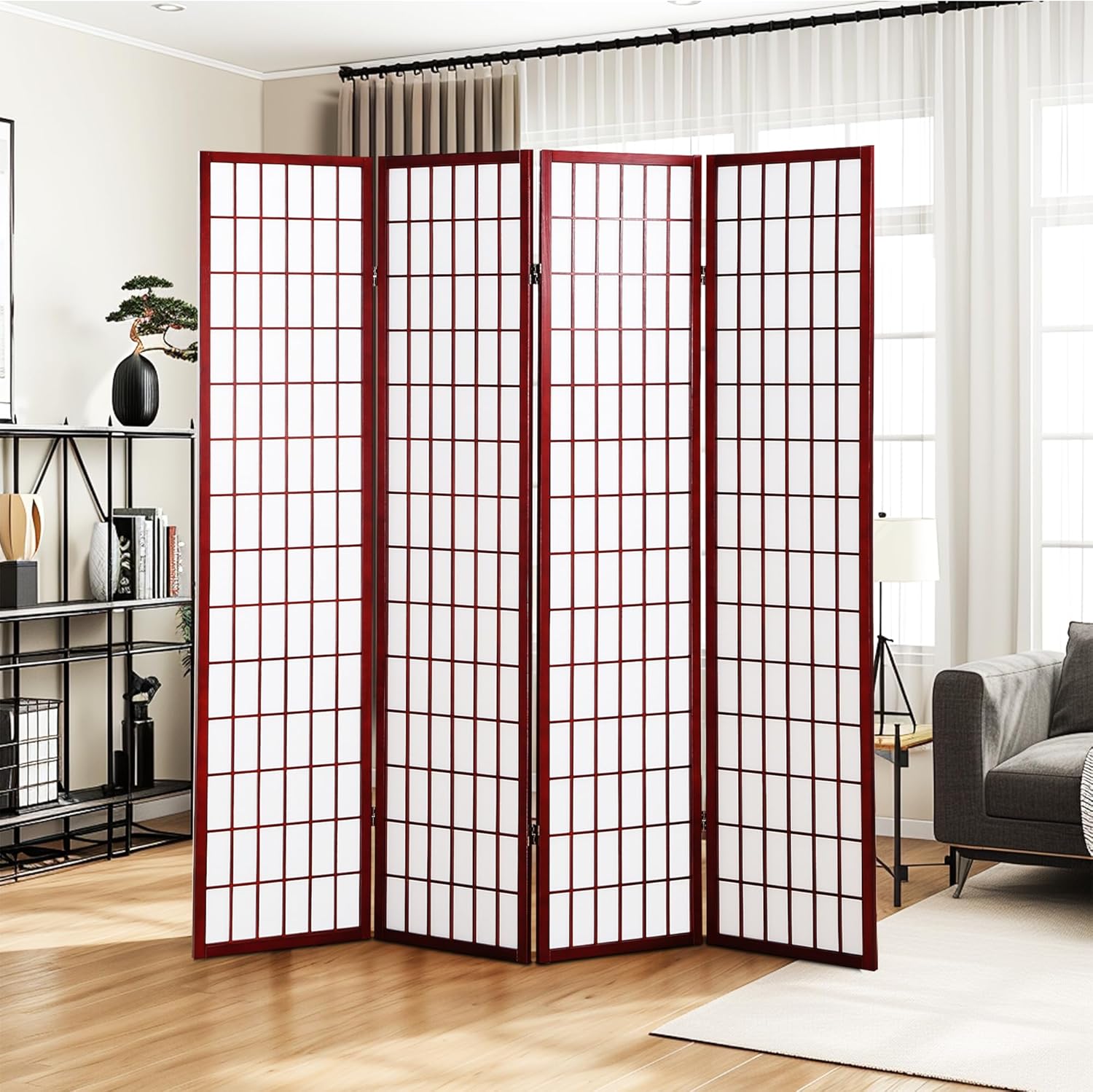 NicBex Room Divider 4 Panel Room Dividers with Oriental Style Partition Room Dividers and Folding Privacy Screens Wall Divider for Home, Office, Room Separation,72" W x 2" D x 72" H, Cherry - Lumora Desk