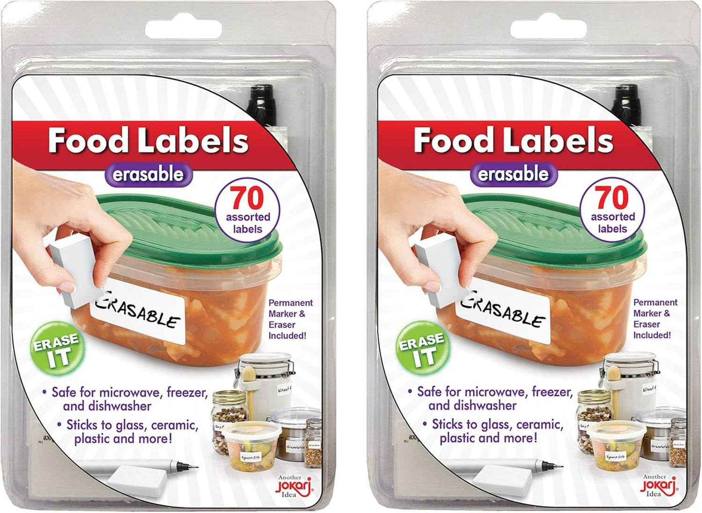 Erasable Food Labels 4-Pack Starter Kits With Pen & Erasers, Reusable Label Multi-Color, Freezer, Microwave & Dishwasher Safe Kitchen Tool for All-Purpose Meal Organization by Jokari