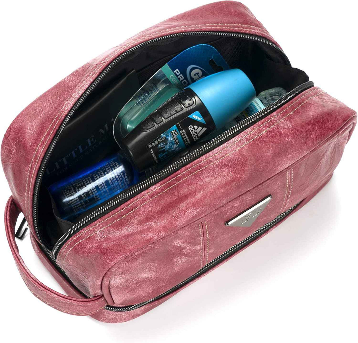 LVLY Toiletry Travel Bag for Men - Large Leather Dopp Kit - Mens Toiletries Bathroom Organizer (Red)