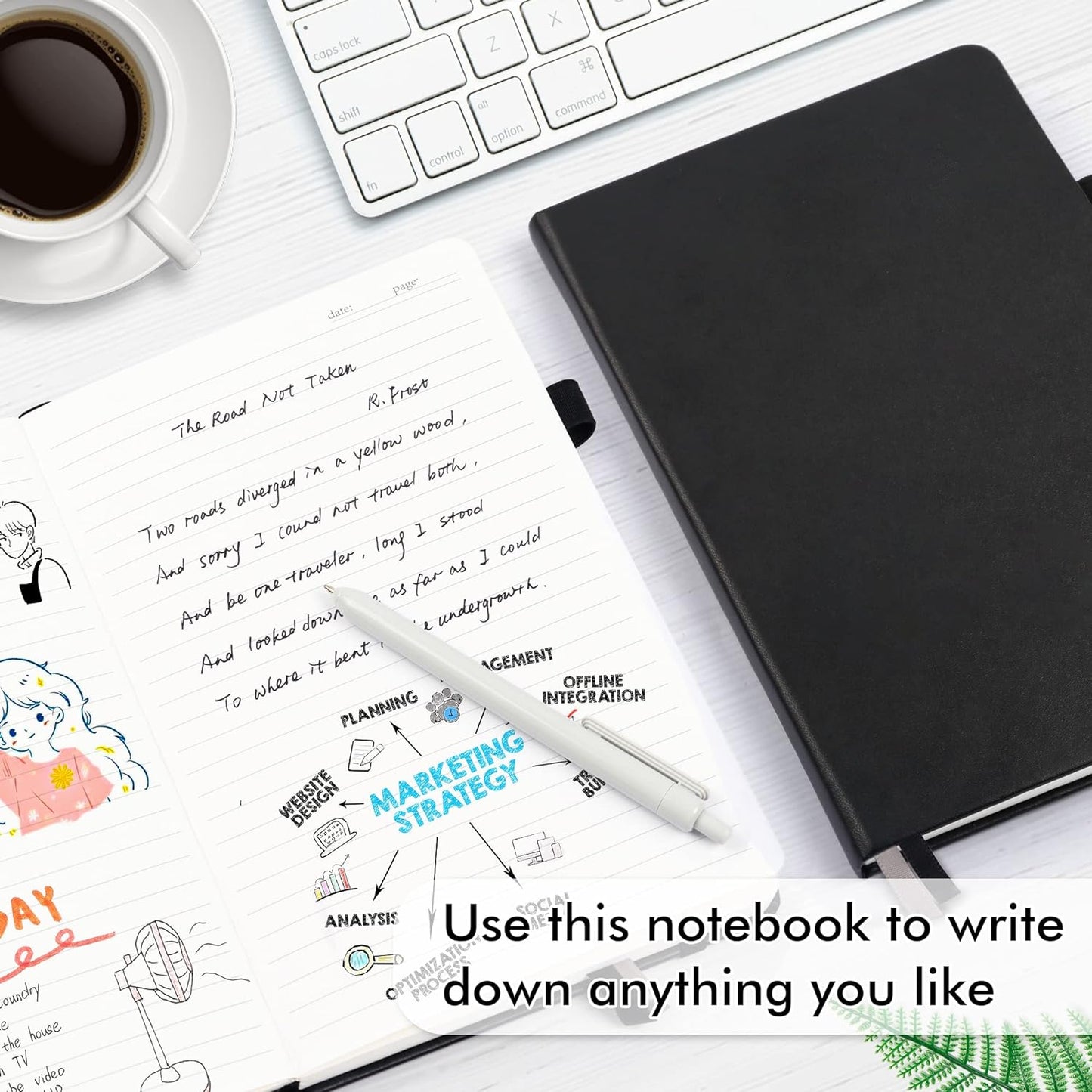 5 Pack Journal Notebook Bulk for School, Feela Hardcover Business Notebooks Classic Ruled Lined Journals with Pen Holder for Work Note Taking, with 5 Black Pens, 120 GSM, 5.1”x8.3”, A5, Black