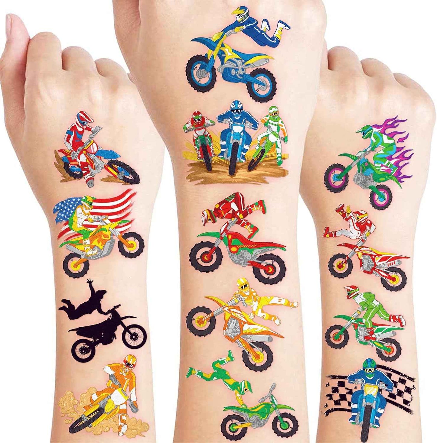 [96 PCS] Dirt Bike Motorcycle Pre-Cut Temporary Tattoos for Kids | Super Cute Motocross Themed Birthday Party Favors, Supplies, Decorations, Fake Tattoo Stickers, School Rewards Gifts For Boys & Girls