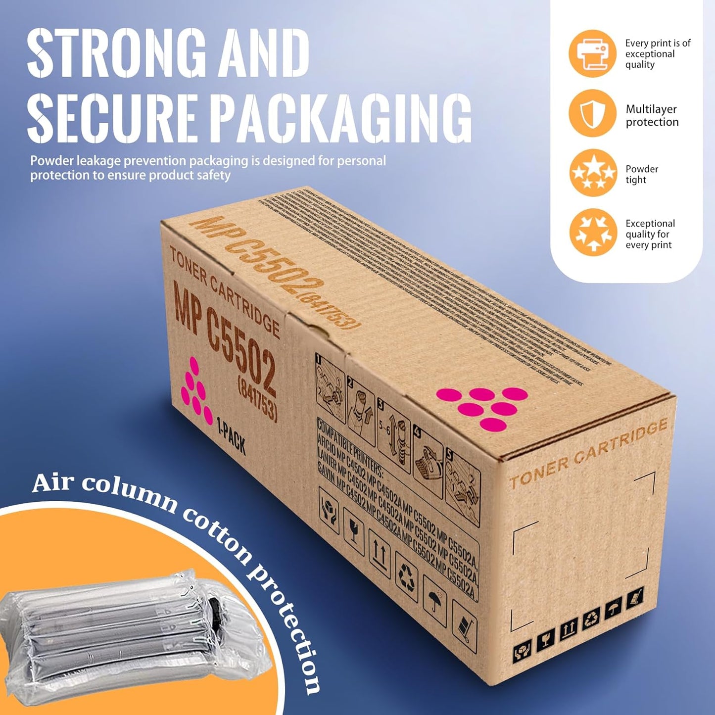 1 Pack MP C5502 Magenta Toner Cartridge | Replacement for Ricoh MP C5502 Work with Aficio MP C4502 C4502A C5502 C5502A LANIER MP C4502 C4502A C5502 C5502A SAVIN MP C4502 C4502A C5502 C5502A | 841753