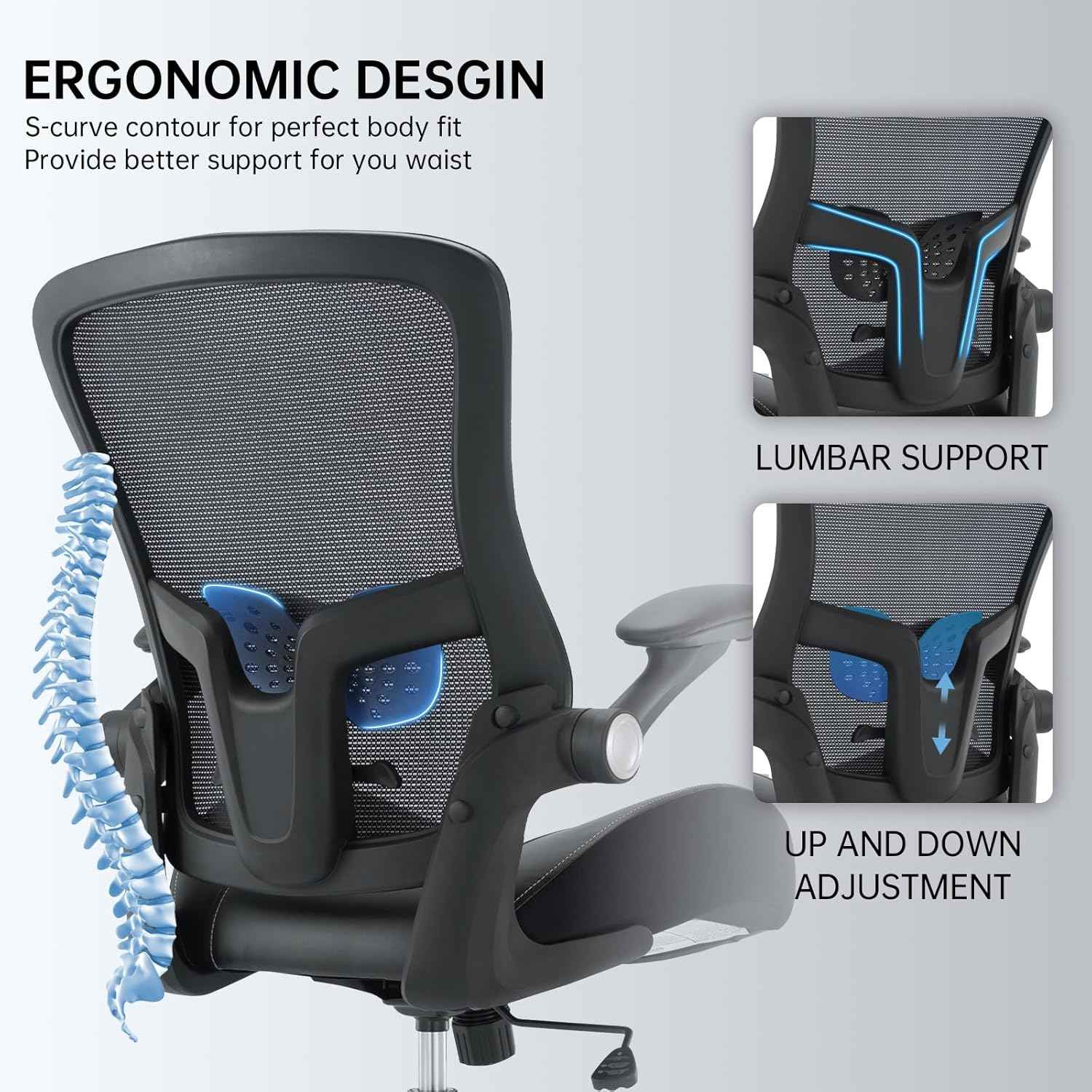 Big and Tall Office Chair 400lbs, Ergonomic Desk Chair with Wide 3D Modeling Foam Seat Cushion Heavy Duty Computer Chair with Adjustable Lumbar Support & Arms, Mesh Executive Chair for Home Office