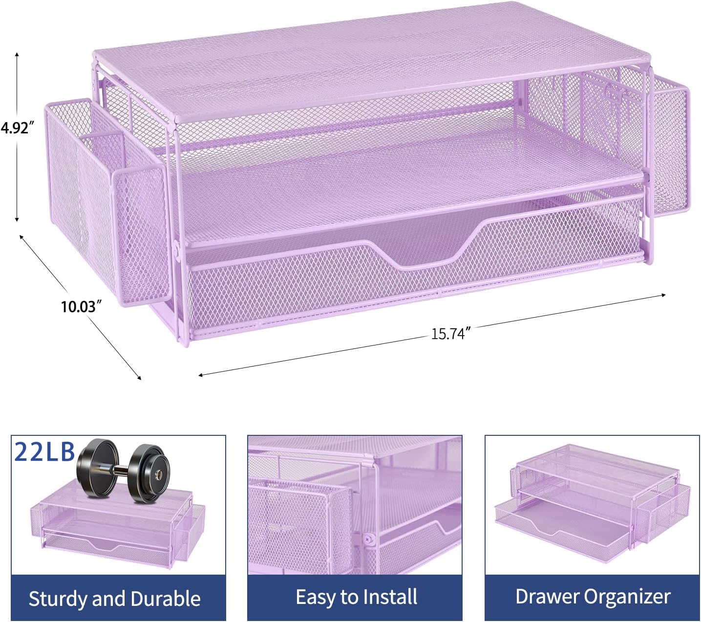 AUPSEN Computer Monitor Stands Riser，2-Tier Desk Organizers and Accessories, Office Desk Accessories Organizer with Drawers and 2 Pen Holder for Office Supplies (Purple)