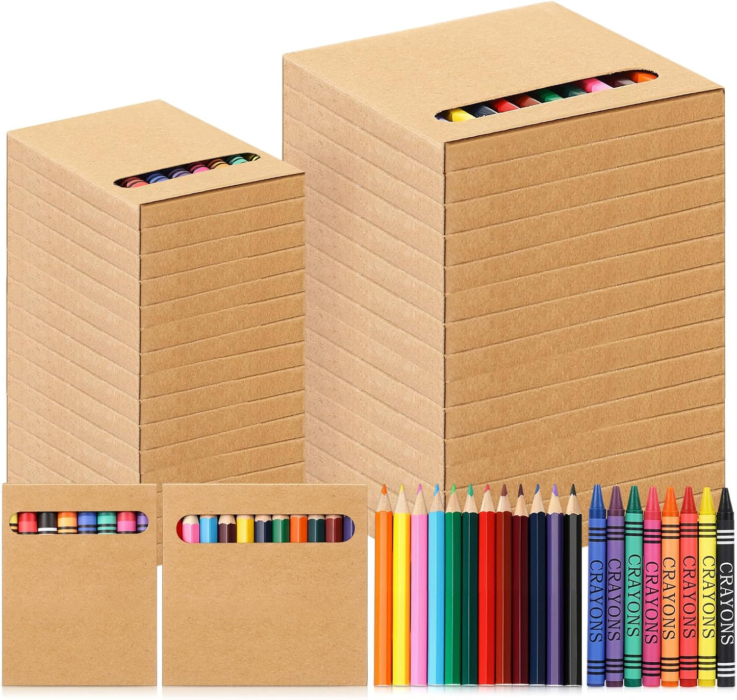 30 Sets Bulk Back to School Supplies, Colored Pencils Pre-Sharpened and Crayons Holiday Bundle in Box Mini Pencils Crayons Bulk Classroom Teacher Supplies, Cute Back to School Gifts