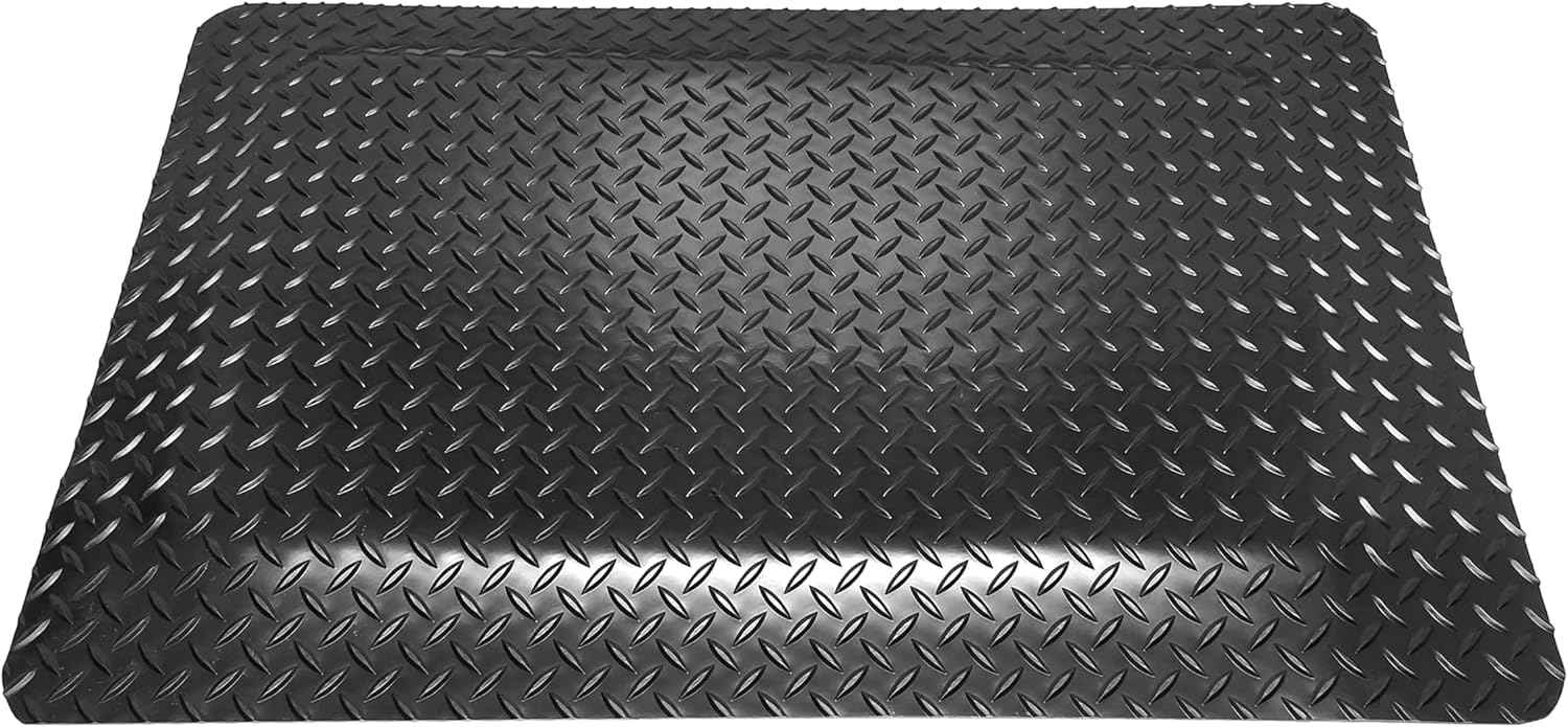 American Classic Diamond Plate Anti-Fatigue Black Mat, Industrial Ergonomic Comfort Standing Mat for Work, Home, Garage, Office, 9/16" Thick, Free 16” x 18” x 0.75” Knee Pad, Made in USA (4'x12')