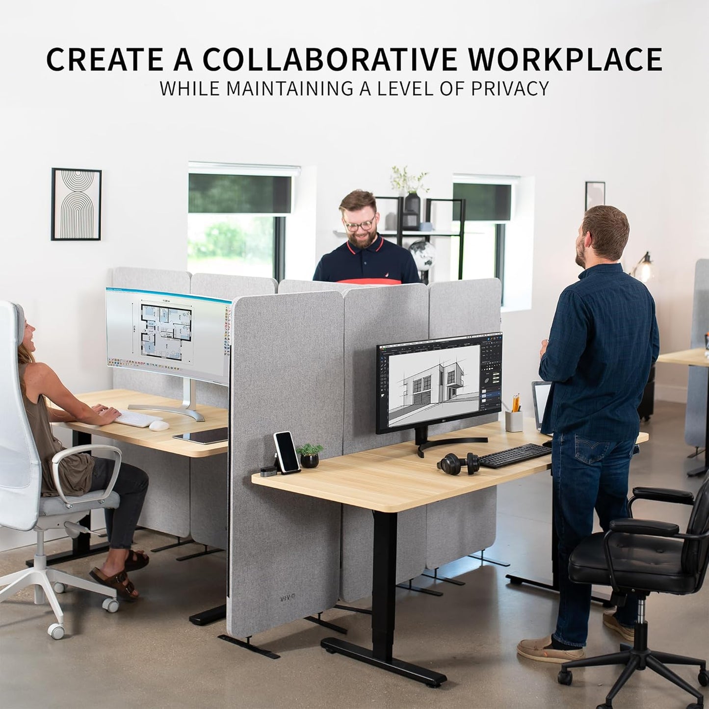 VIVO Freestanding 72 x 56 inch Privacy Panel, Cubicle Divider, Acoustic Wall Partition, x3 24 inch Panels, Gray, PP-3-S072G