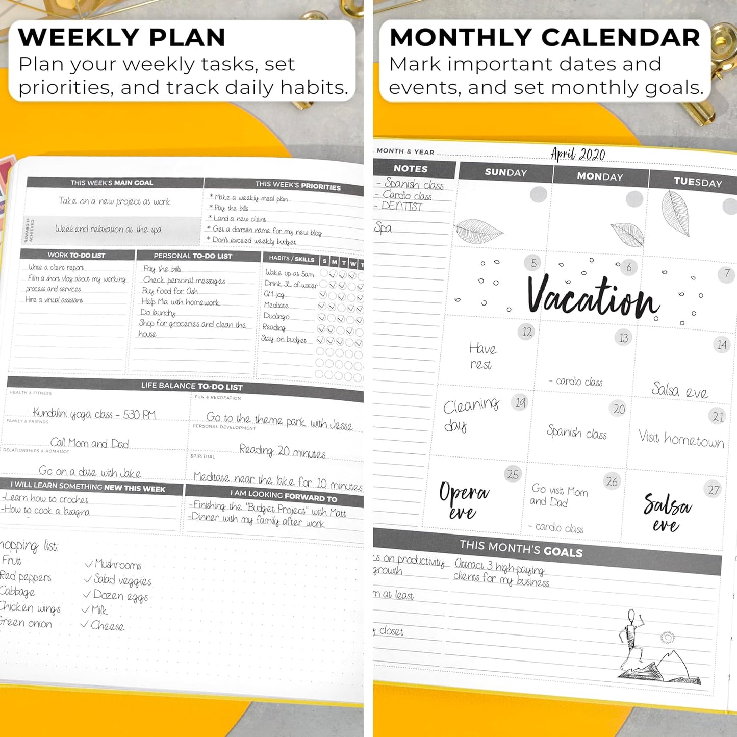 Clever Fox Planner Daily PRO - 8.5 x 11" A4 Size Daily Life Planner and Gratitude Journal to Increase Productivity, Time Management and Hit Your Goals - Undated - Lasts 3 Months (Amber Yellow)