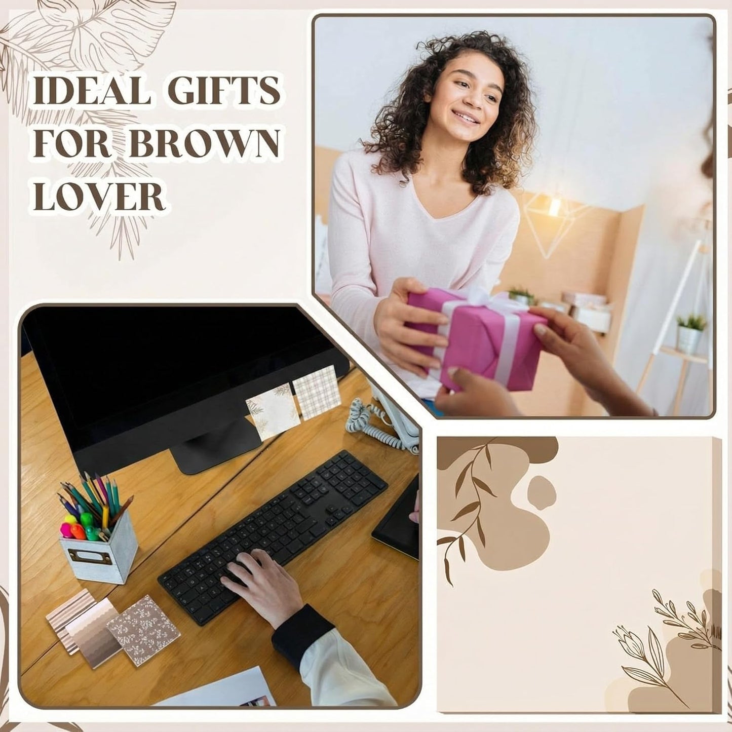 9 Pcs Aesthetic Sticky Notes Cute Pastel Self Stick Notepads Easy to Post Desk Supplies for Home Office Decor School Accessories Women Birthday Coworker Gifts (Brown)