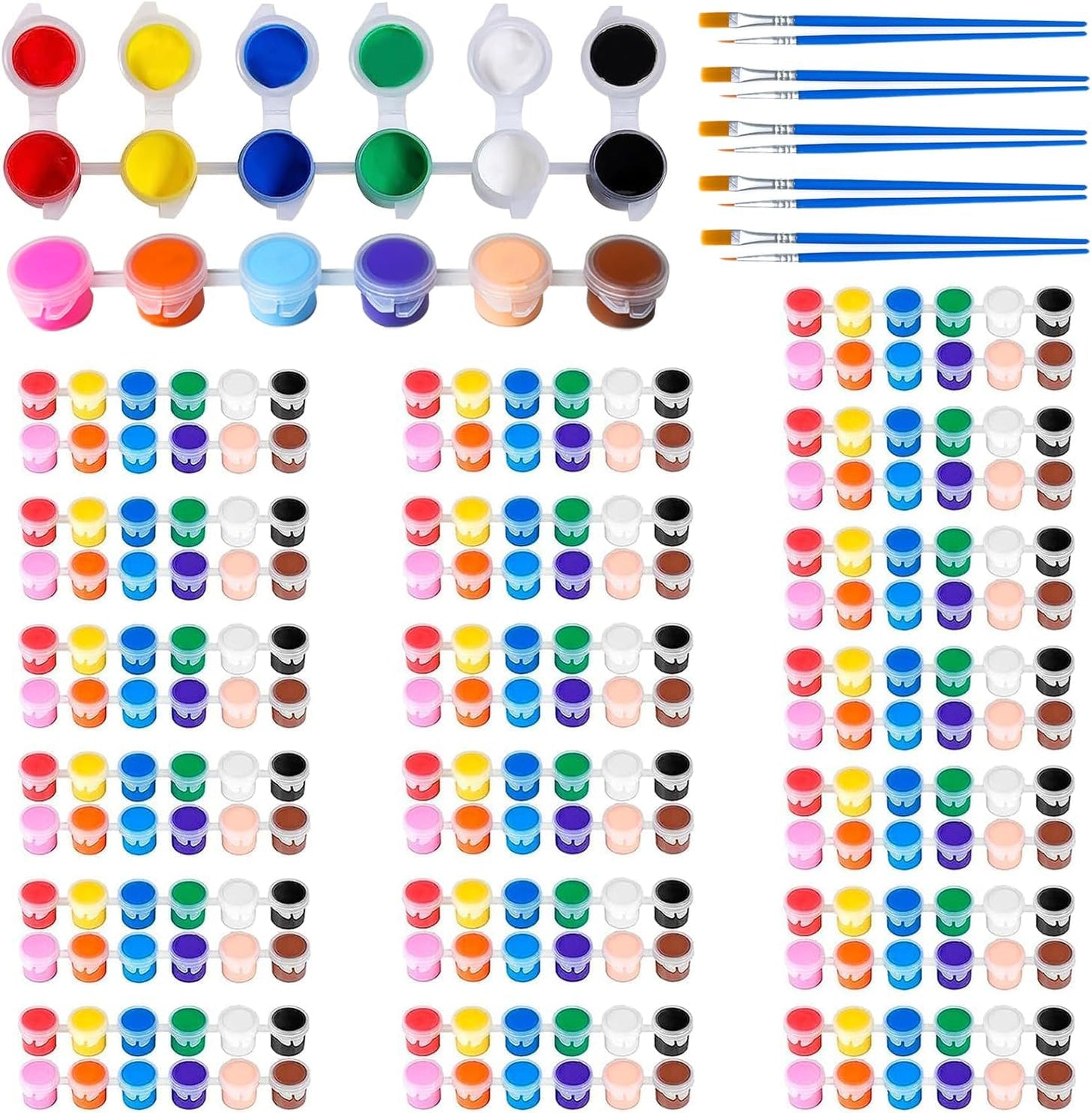 30 Pack Mini Acrylic Paint Set,12 Color Acrylic Paint Strips with 60Pcs Painting Brushes for Kids&Adults, 420 PCS Kids Paint Set Container Strips Storage for Home Classroom Party Favors Birthday Gifts