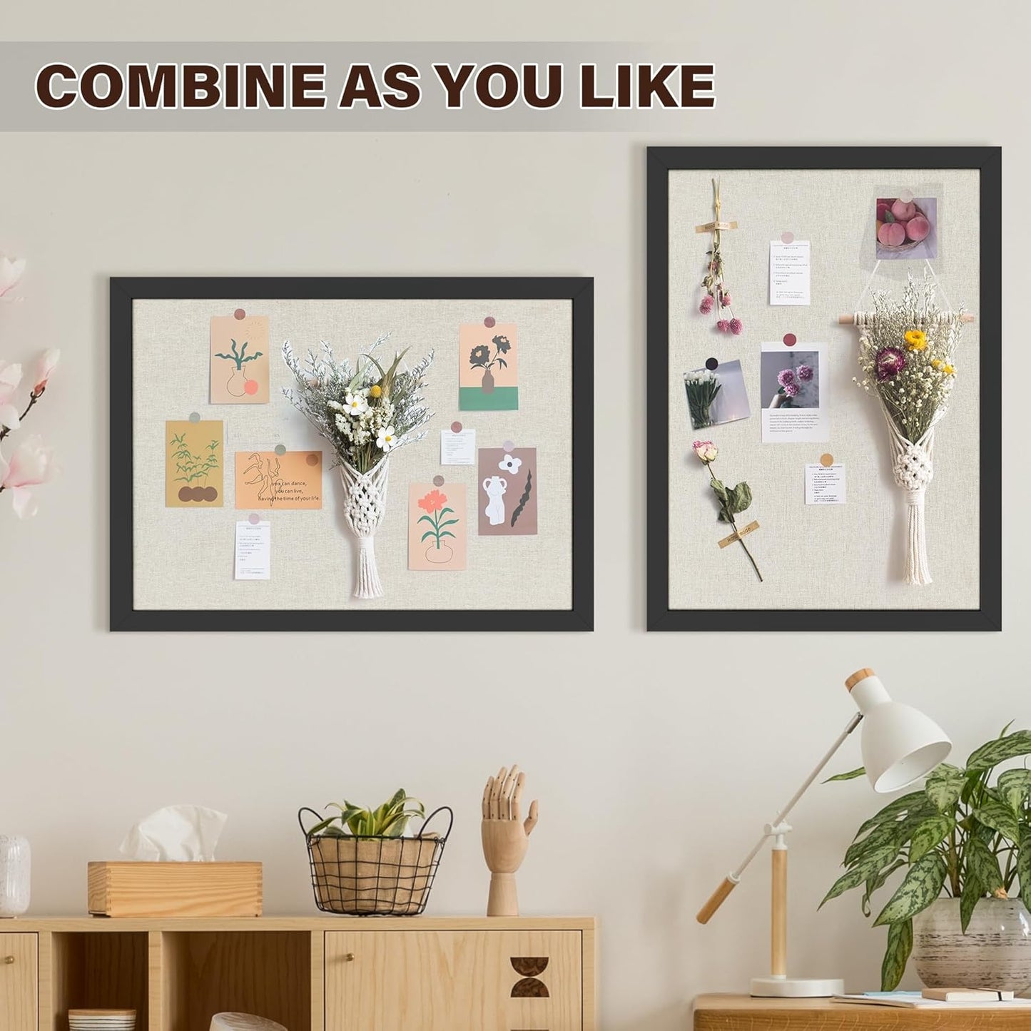 Cork Board Bulletin Board 18" x 24", Large Linen Corkboards with Frame for Walls, Cute Picture Display Pin Board Vision Board for Room School Office Bedroom 20 Pushpins Vintage Black - Lumora Desk