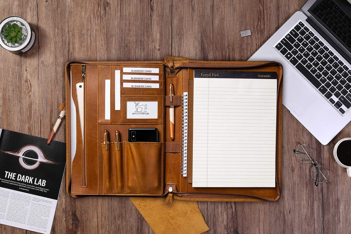 Genuine Leather Professioal Business Portfolio Padfolio Folder with Zipper for Men and Women,Work Portfolio for Letter Size Notepad, for Meeting and Travel, Brown