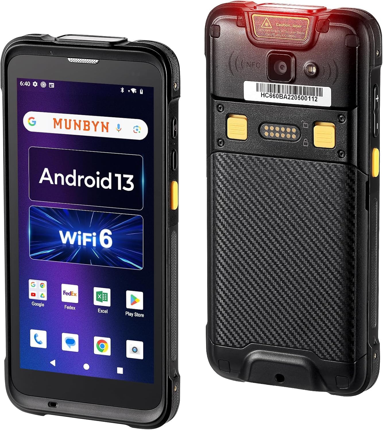 MUNBYN Upgraded Android 13 Bar Code Scanner with 5.5" Screen, Handheld Mobile Computer Wi-Fi 6, 4G LTE Wireless NFC Rugged PDA, Equip 1D/2D QR Zebra SE4710 Scanner Engine, WMS Inventory Scanner